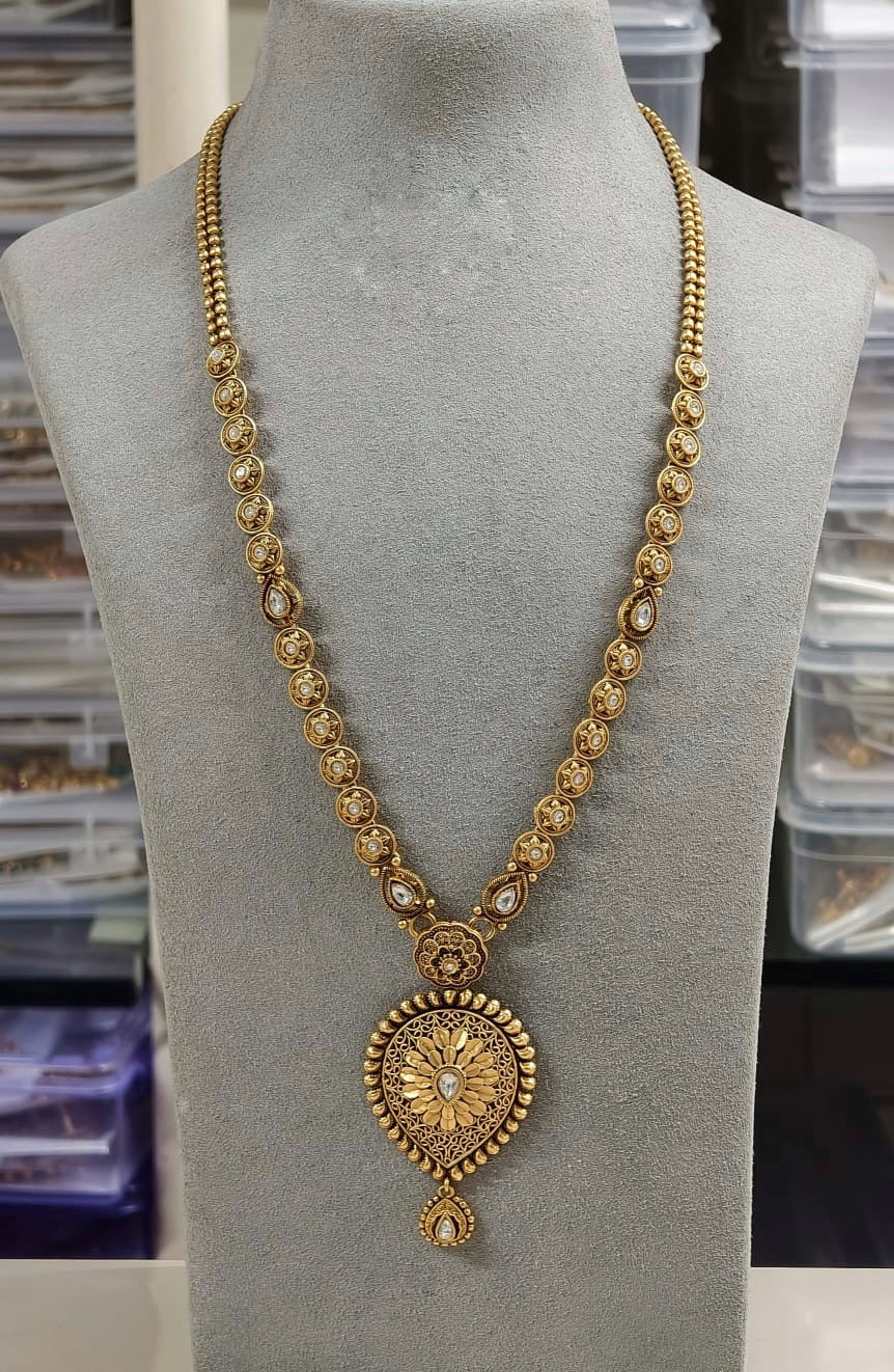 Antique White AD Stone Floral Long Necklace