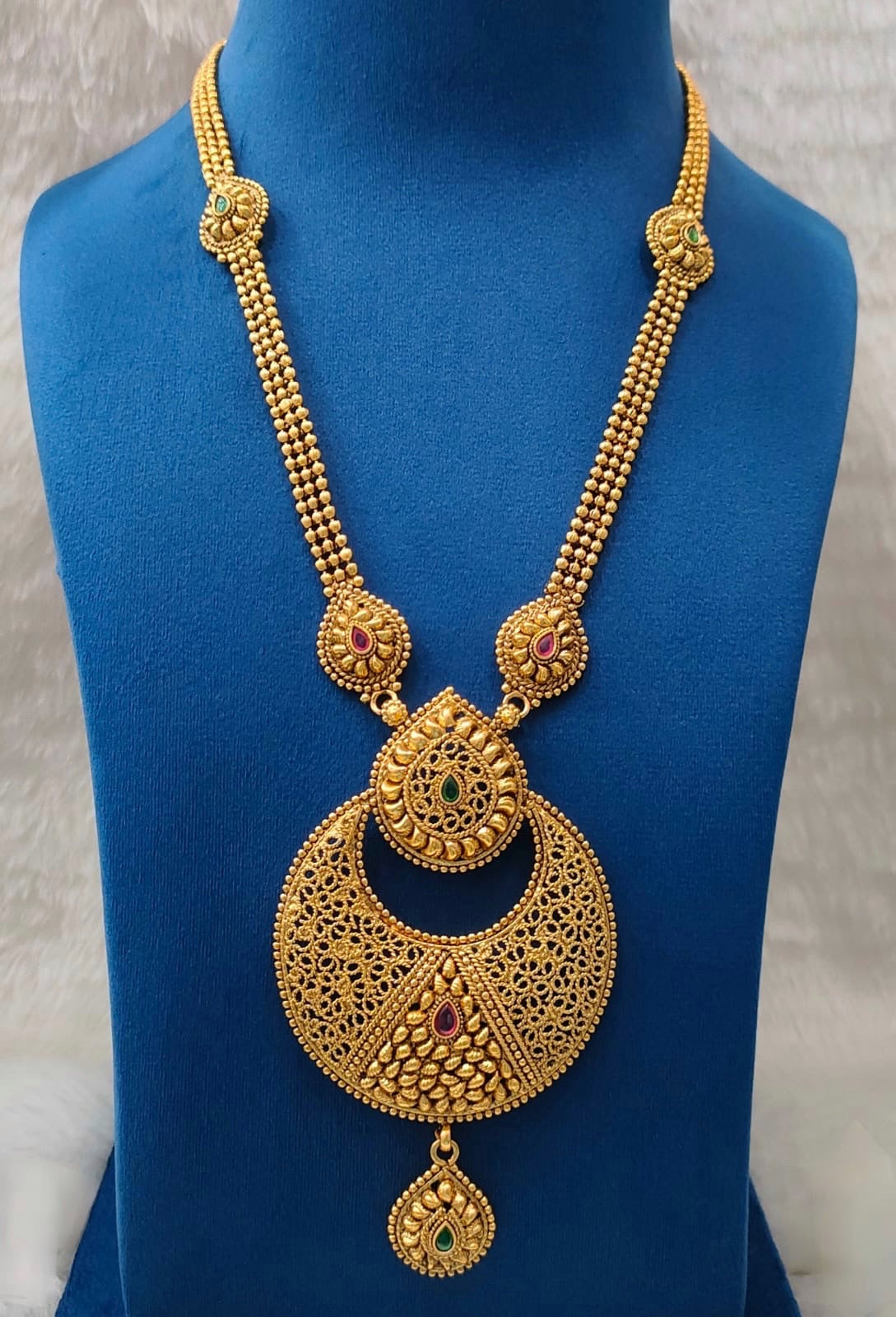 Antique Three Strand Chandbali Long Necklace