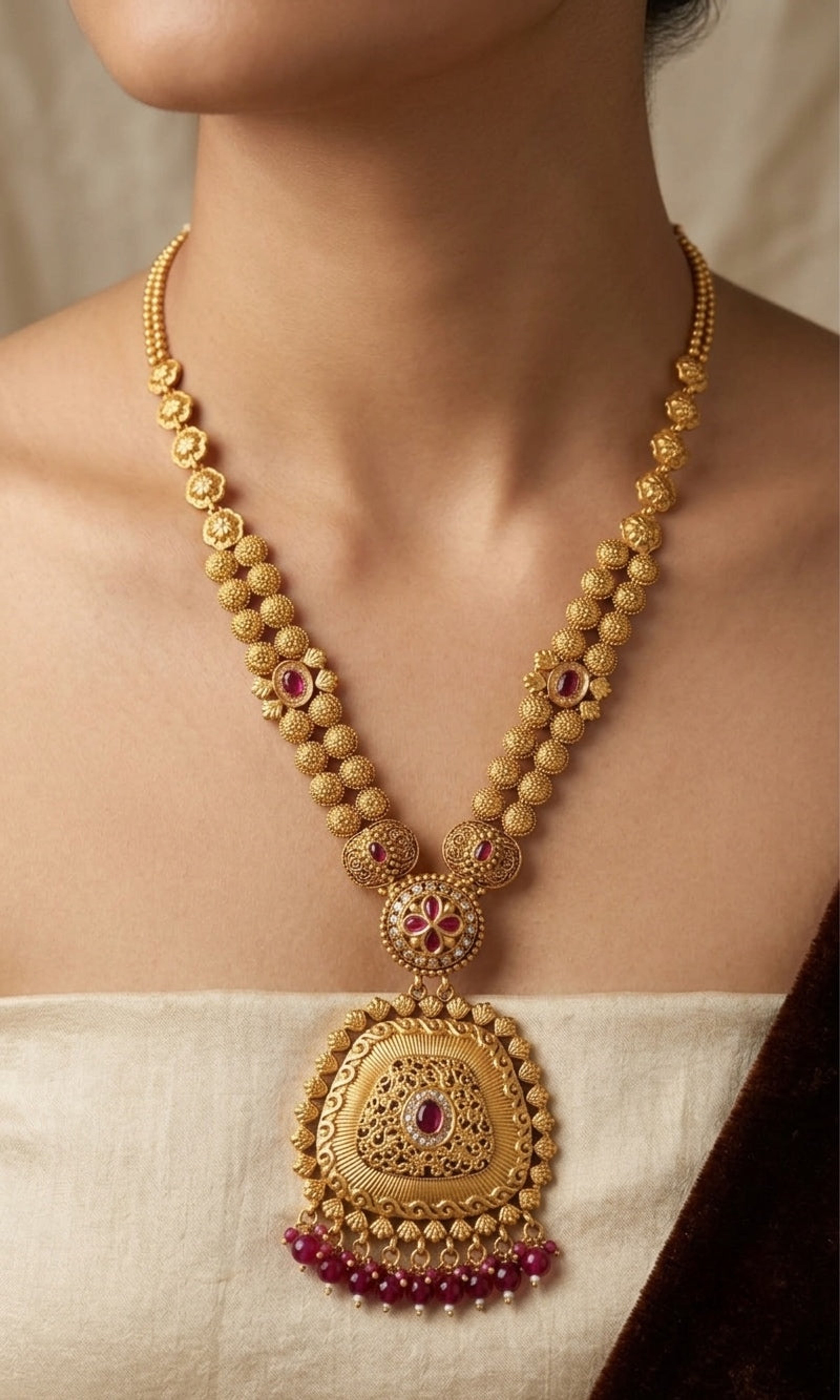 Red Stone Antique Long Necklace