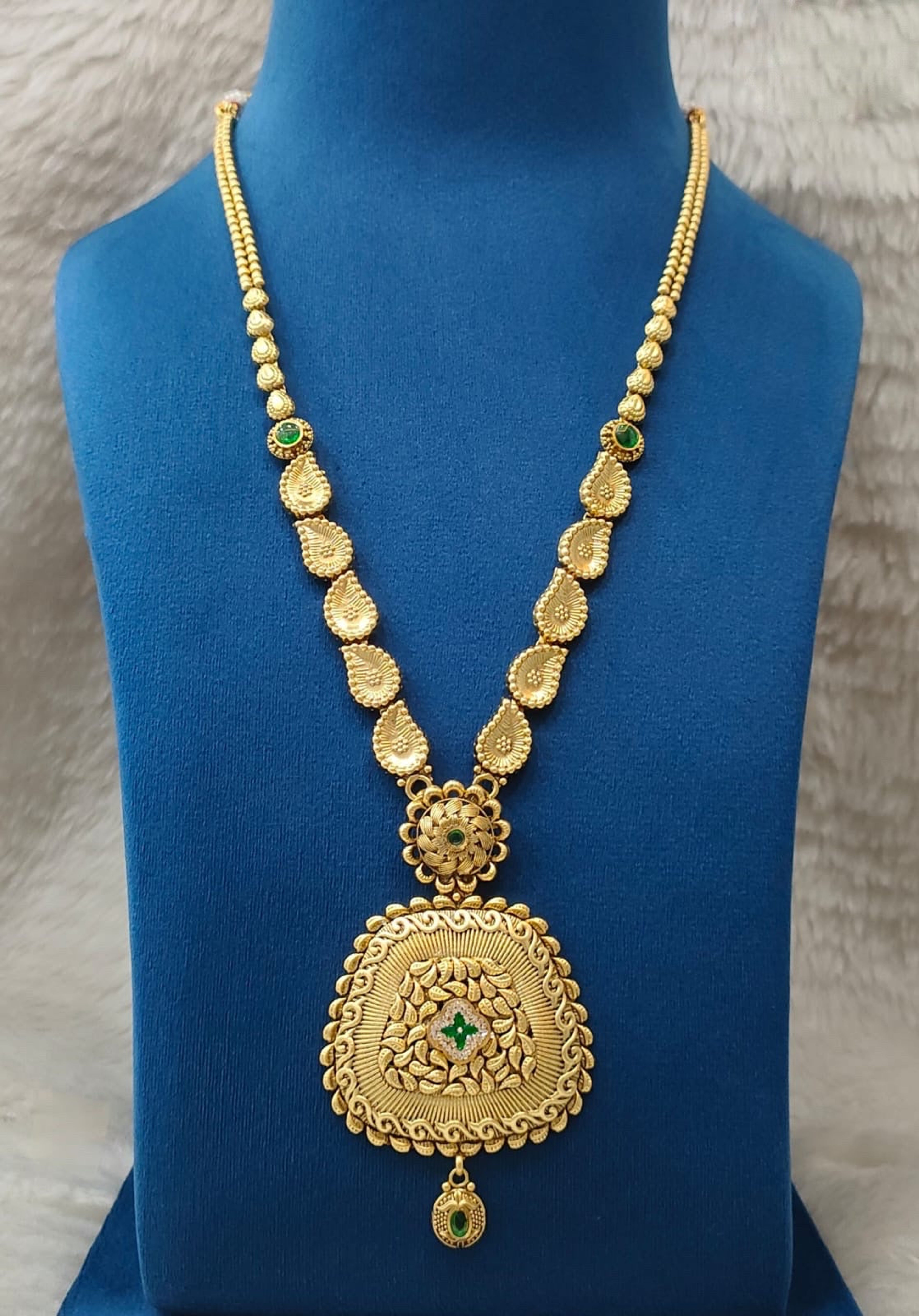 Antique Mango Green Stone Long Necklace