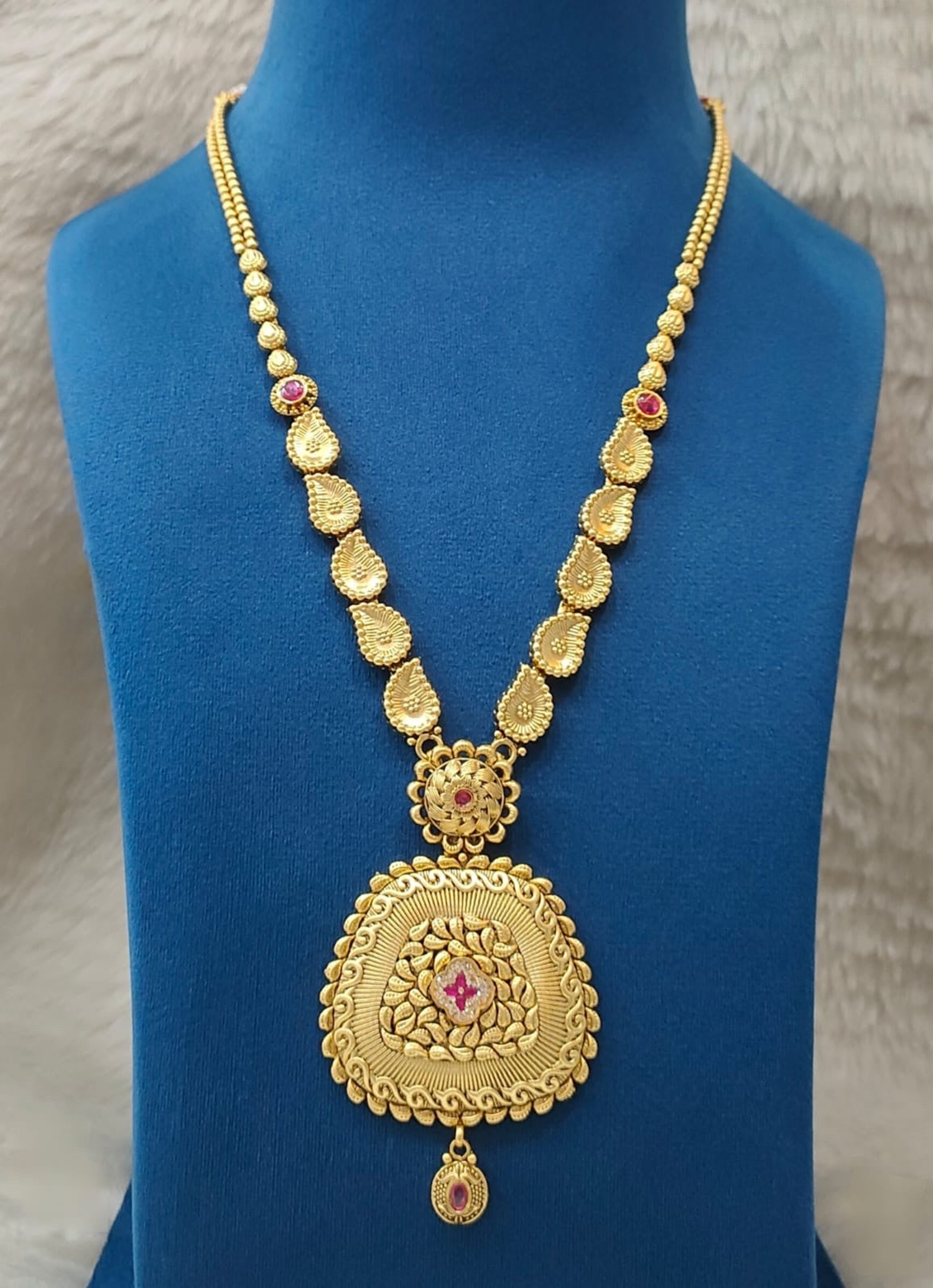 Antique Mango Chain Pink Stone Long Necklace