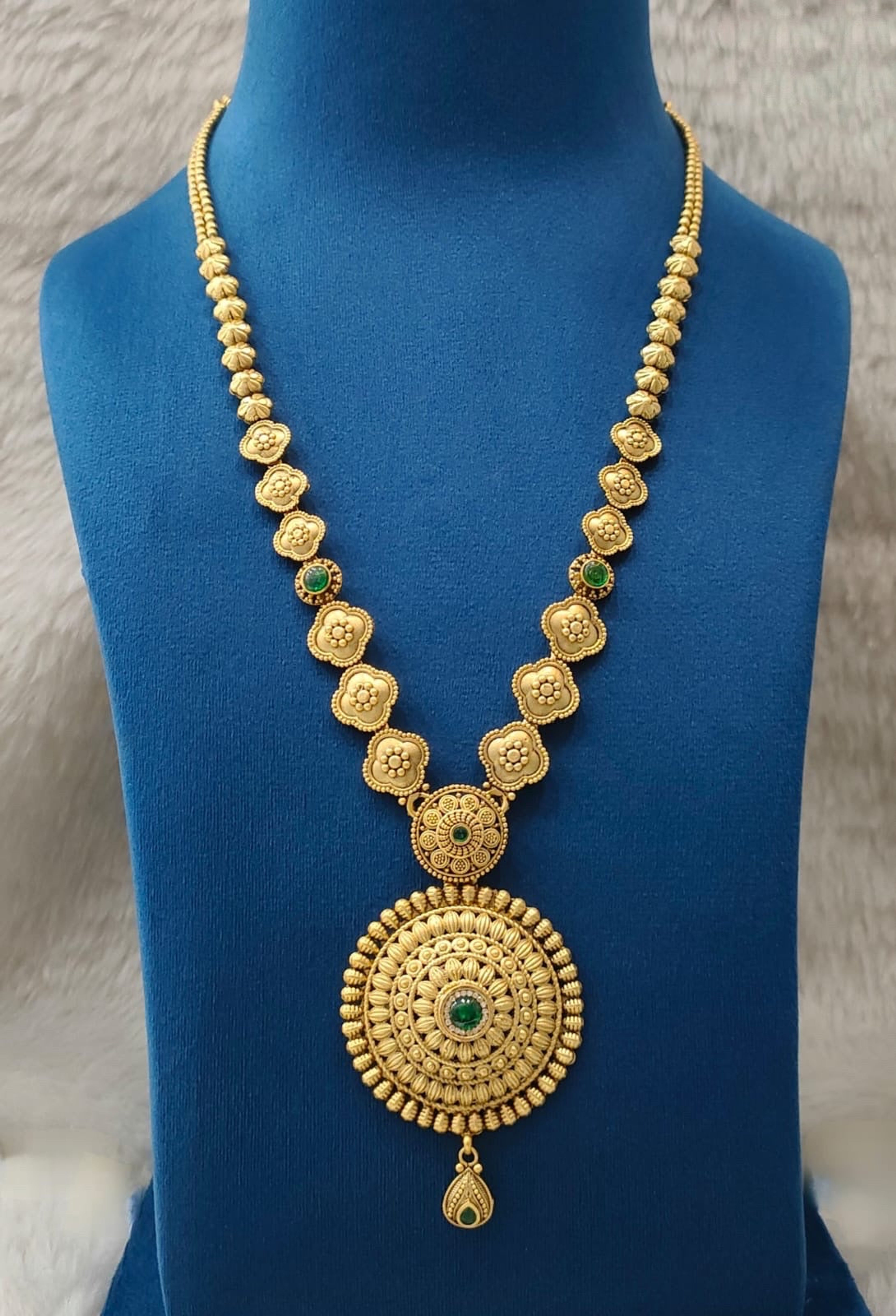 Antique Mandala Green Stone Long Necklace
