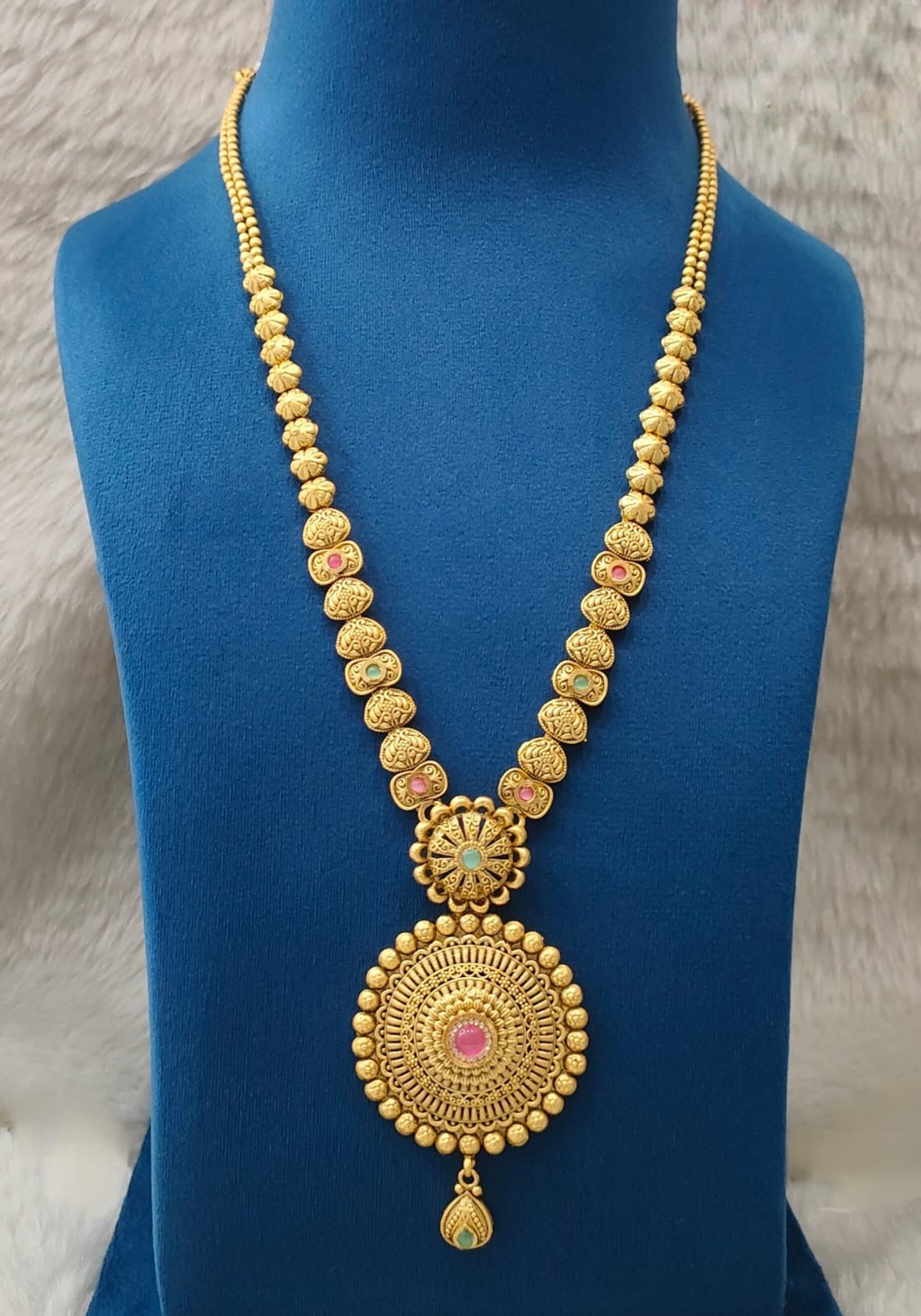 Antique Beaded Medallion Long Necklace