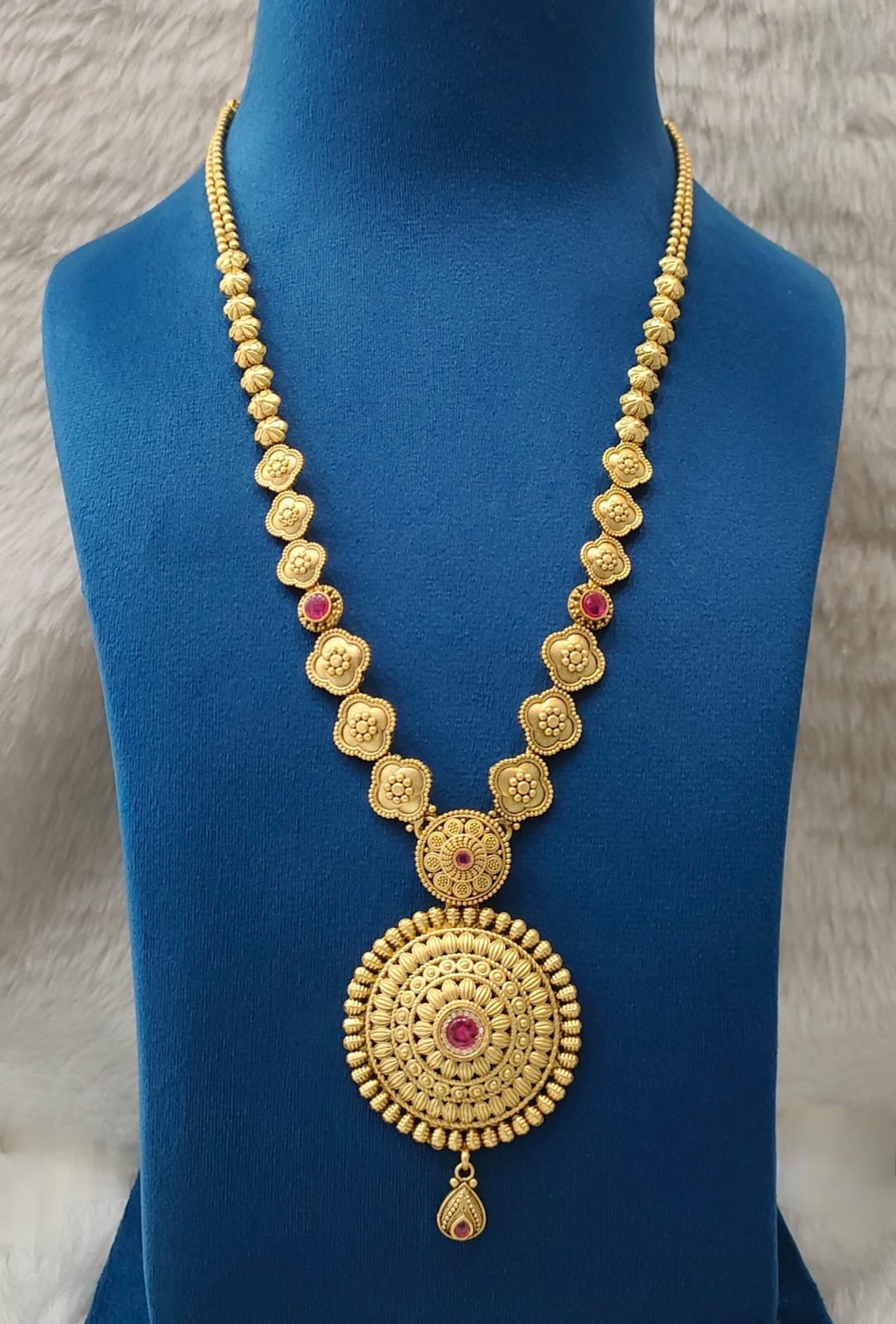 Antique Pink Stone Mandala Long Necklace