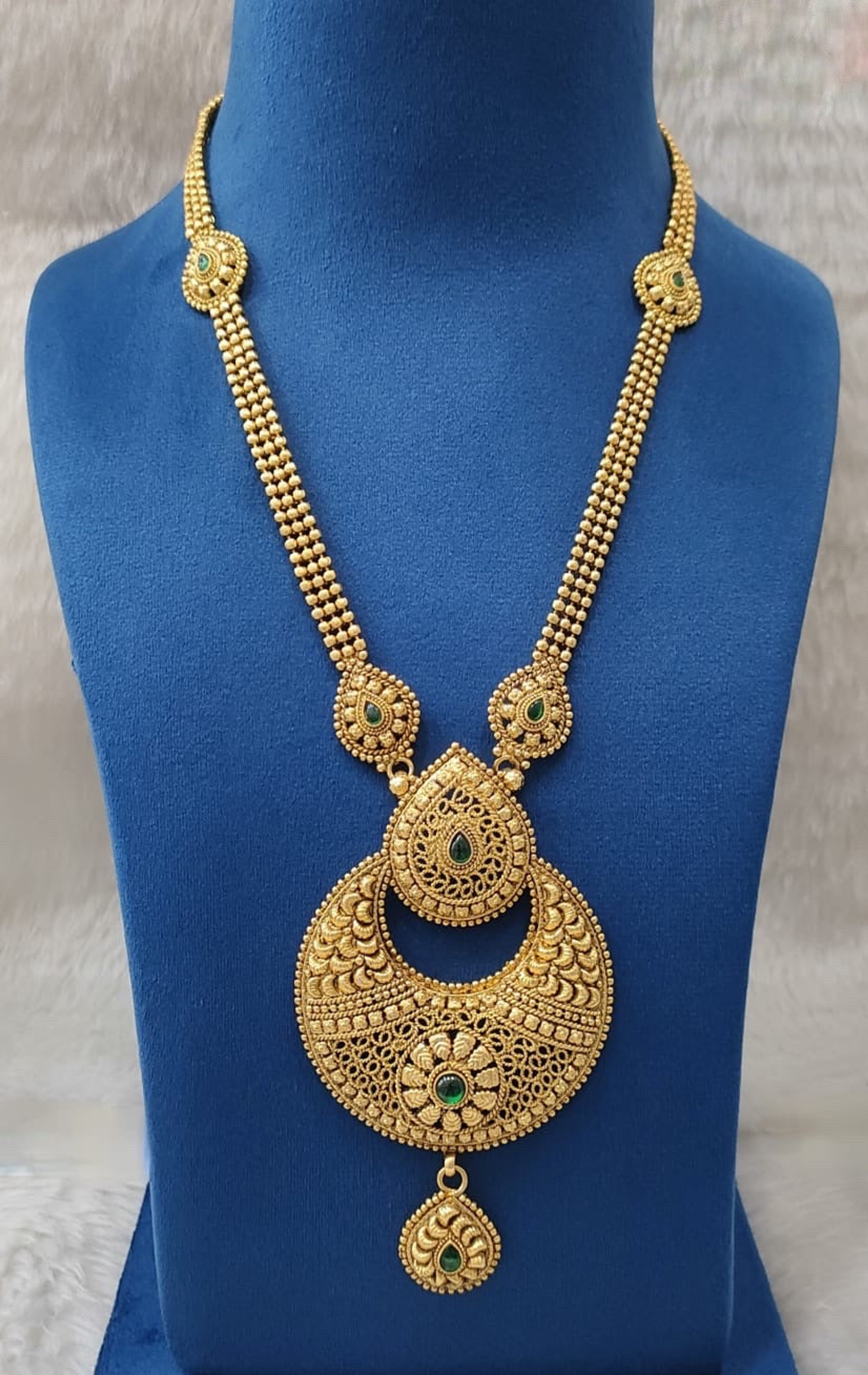 Antique Triple Strand Crescent Long Necklace