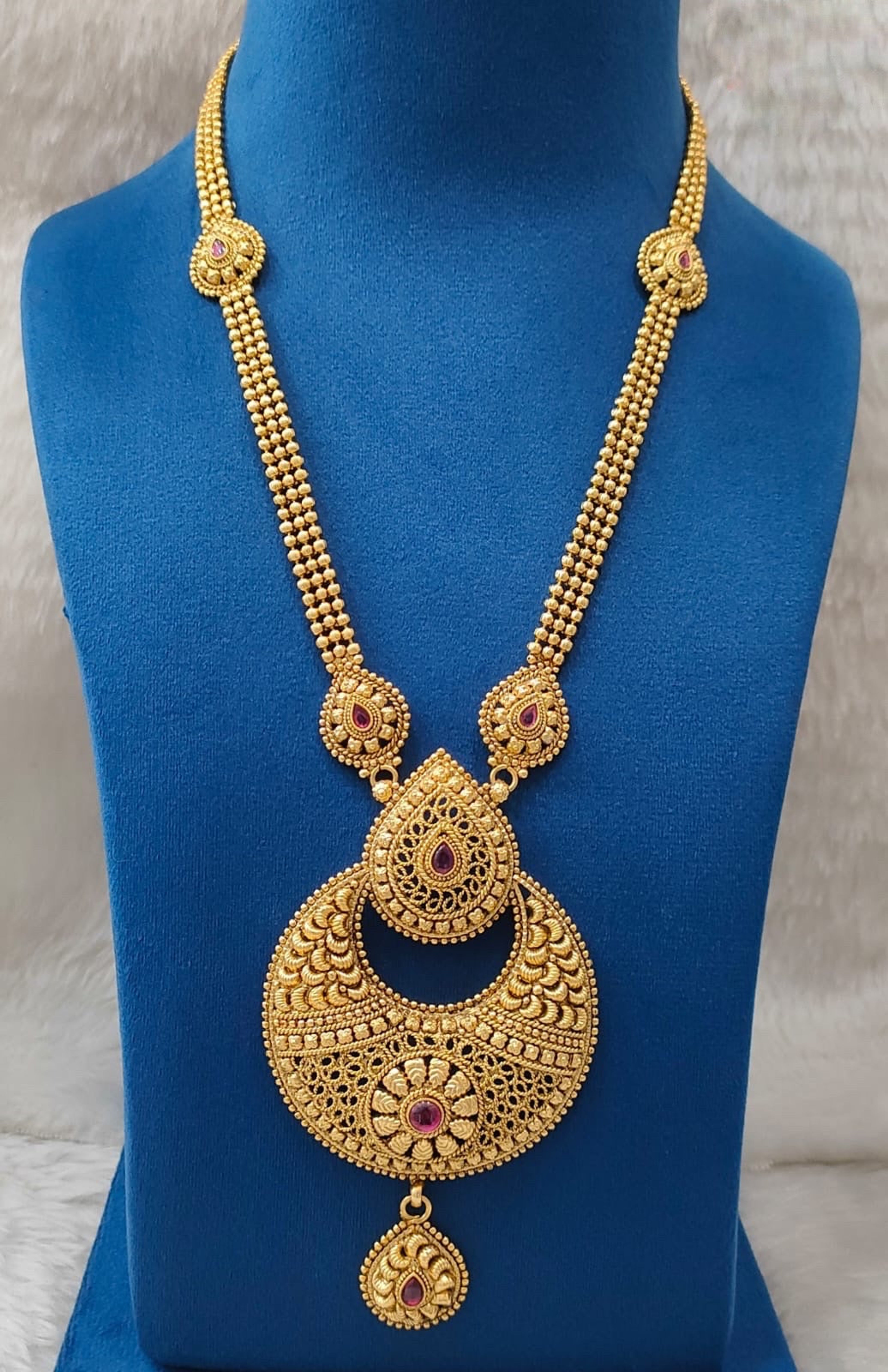 Antique Red Stone Chandbali Long Necklace