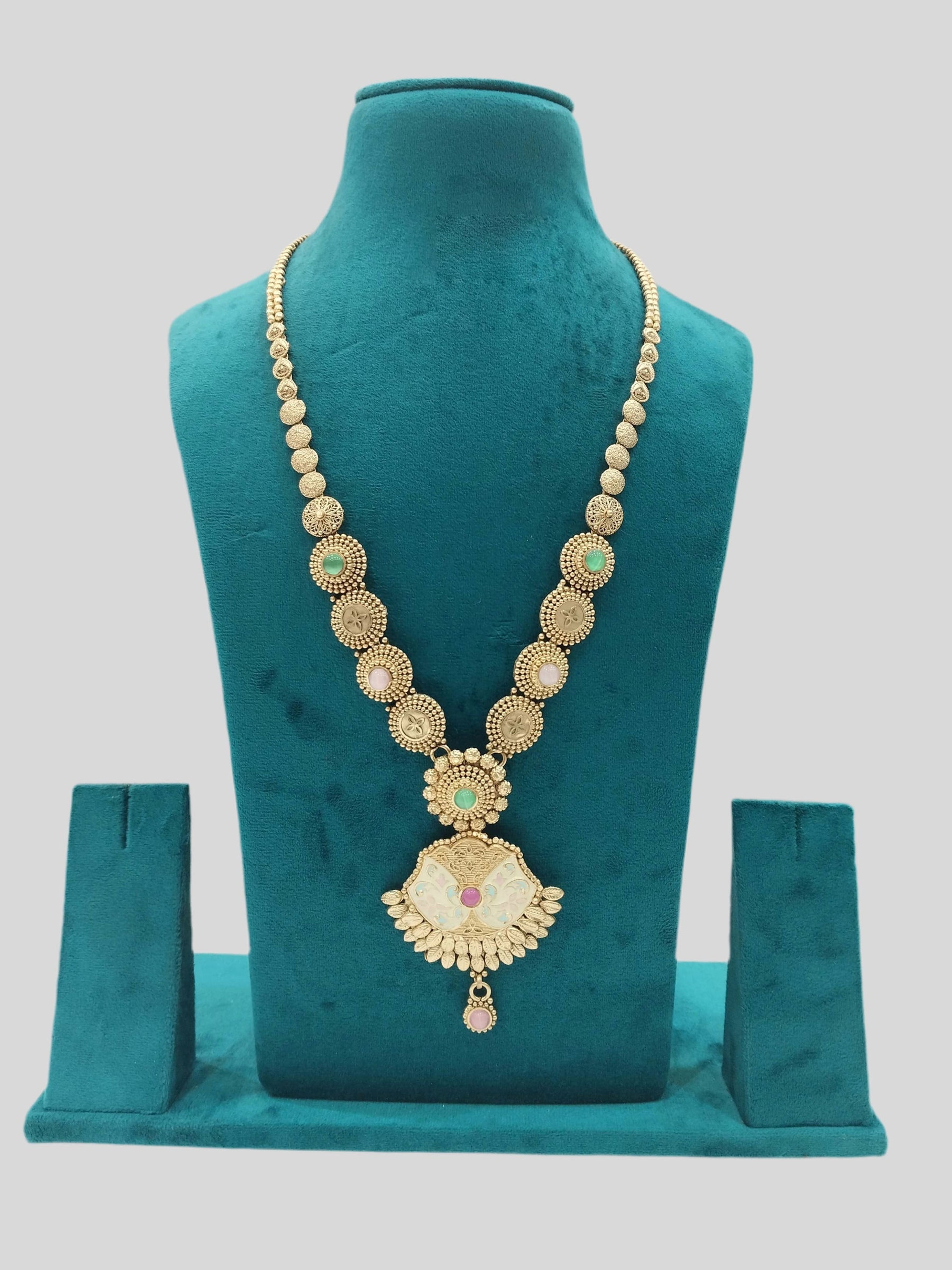 Antique Pastel Stone Disc Long Necklace