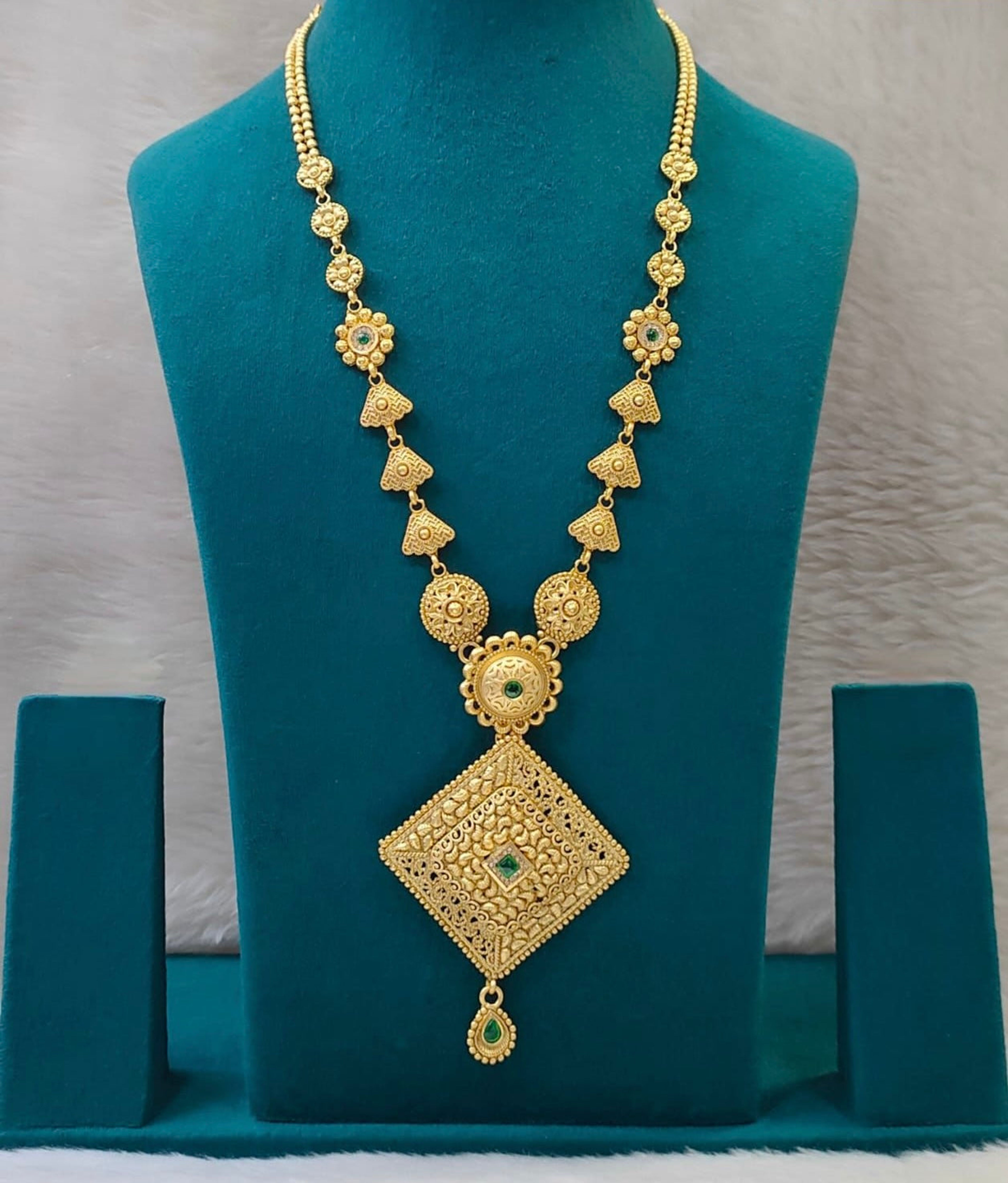Antique Green Stone Rhombus Long Necklace