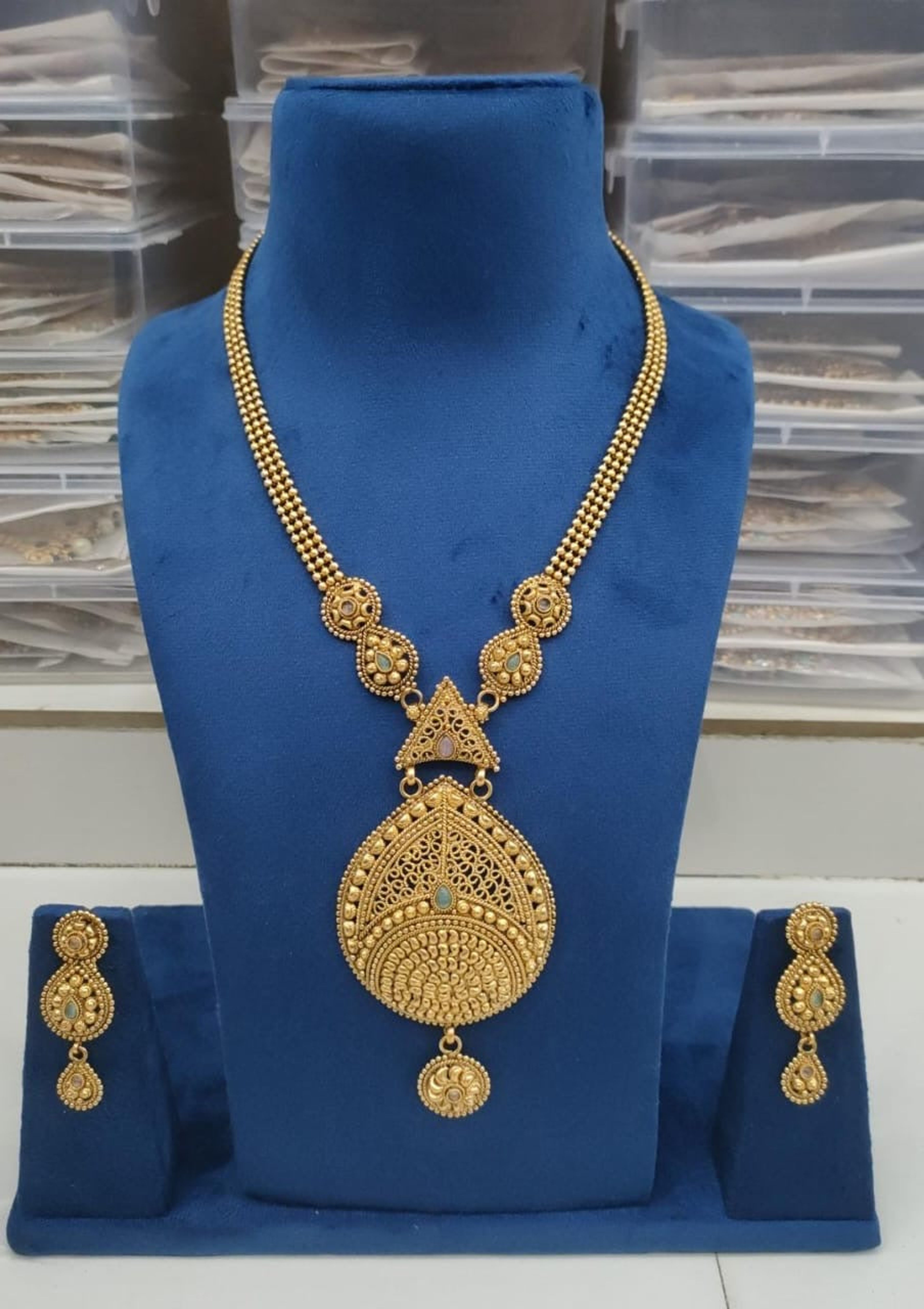Antique Filigree Long Necklace with Earrings