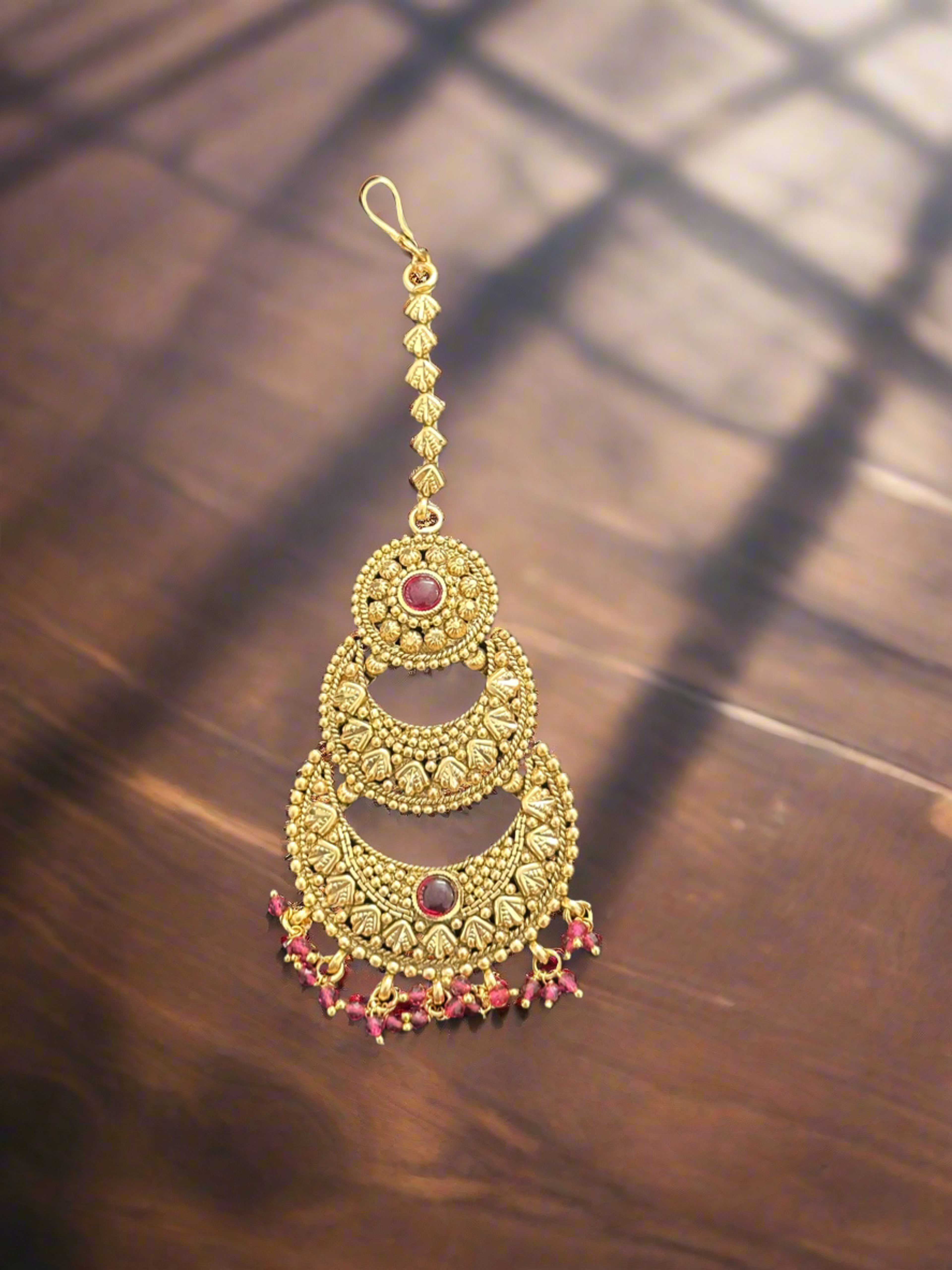 Antique Crescent Red Stone Maang Tikka