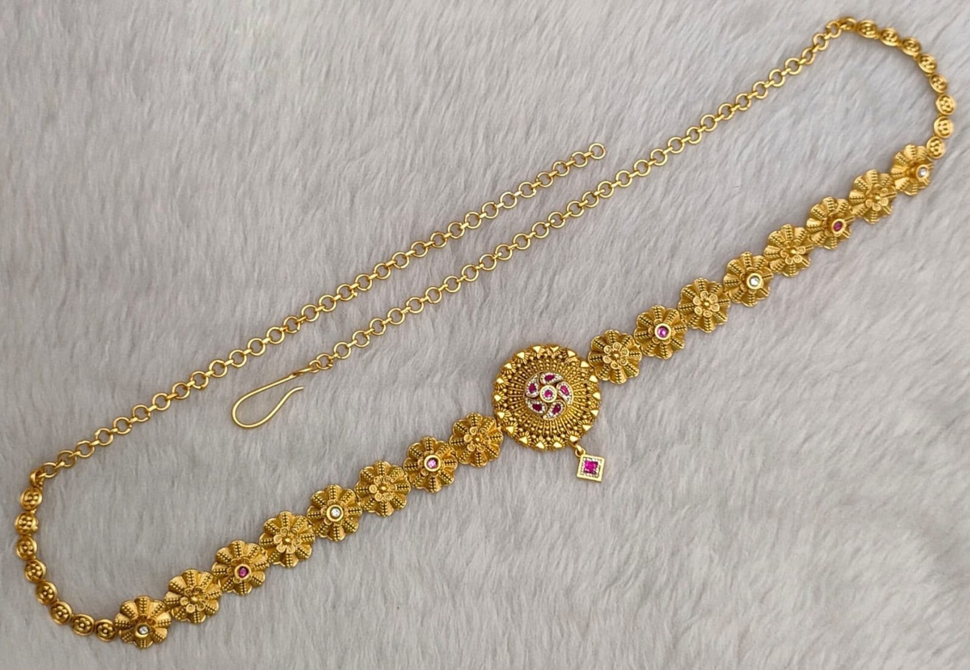 Antique Pink Stone Sunburst Waist Chain
