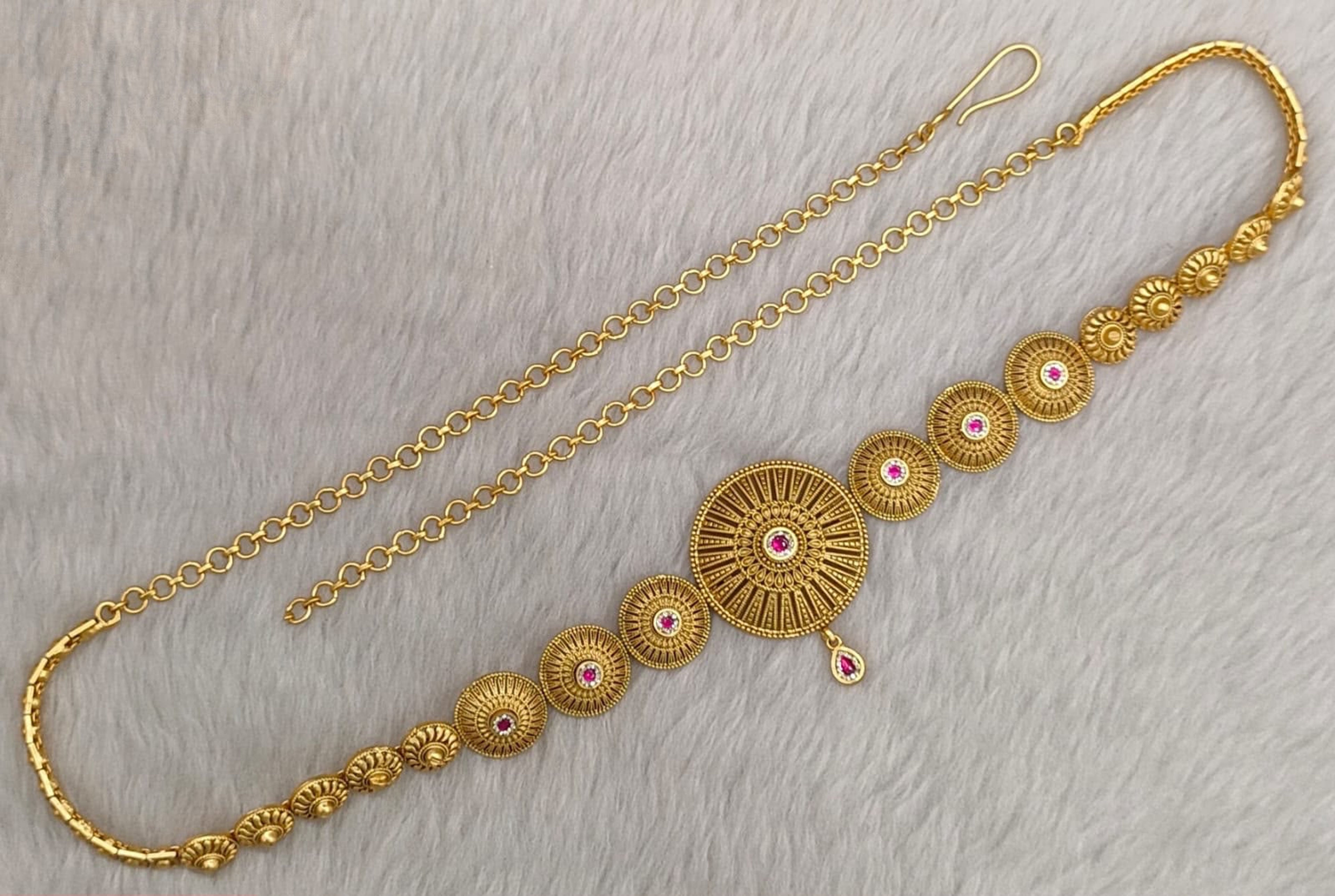 Antique Pink Stone Medallion Waist Chain
