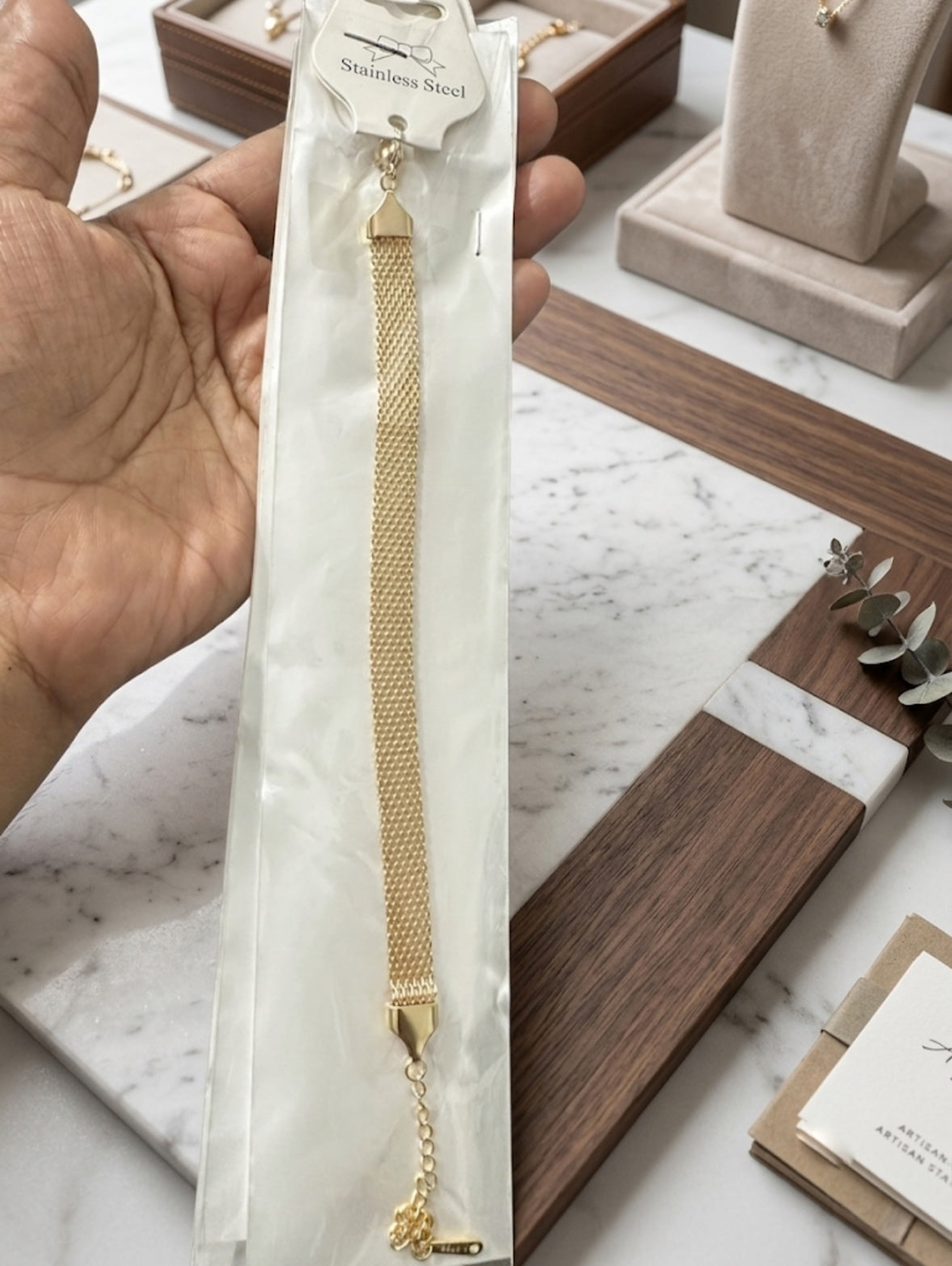 Gold-Tone Stainless Steel Mesh Bracelet