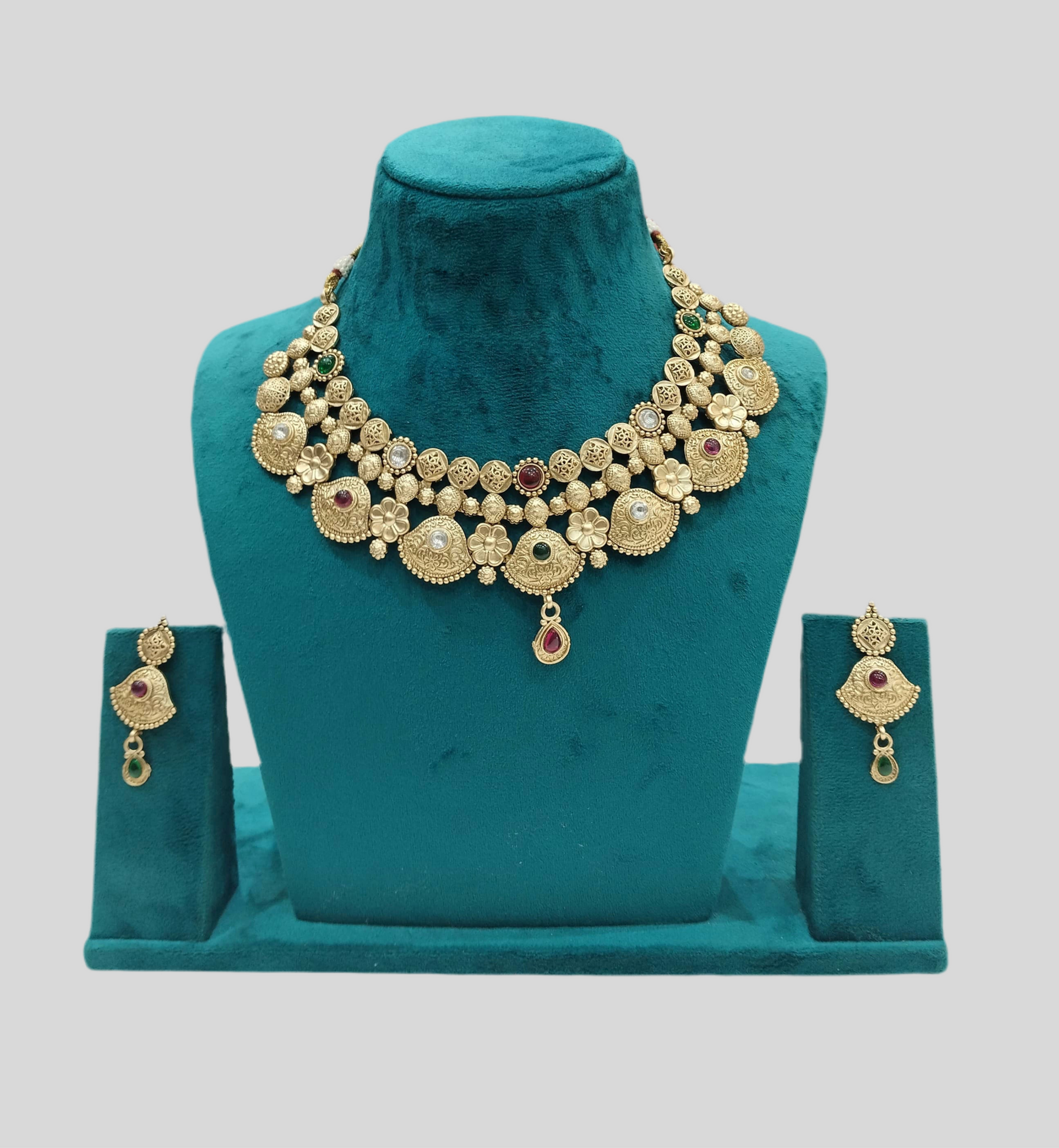 Antique Floral Multicolour Stone Choker Set