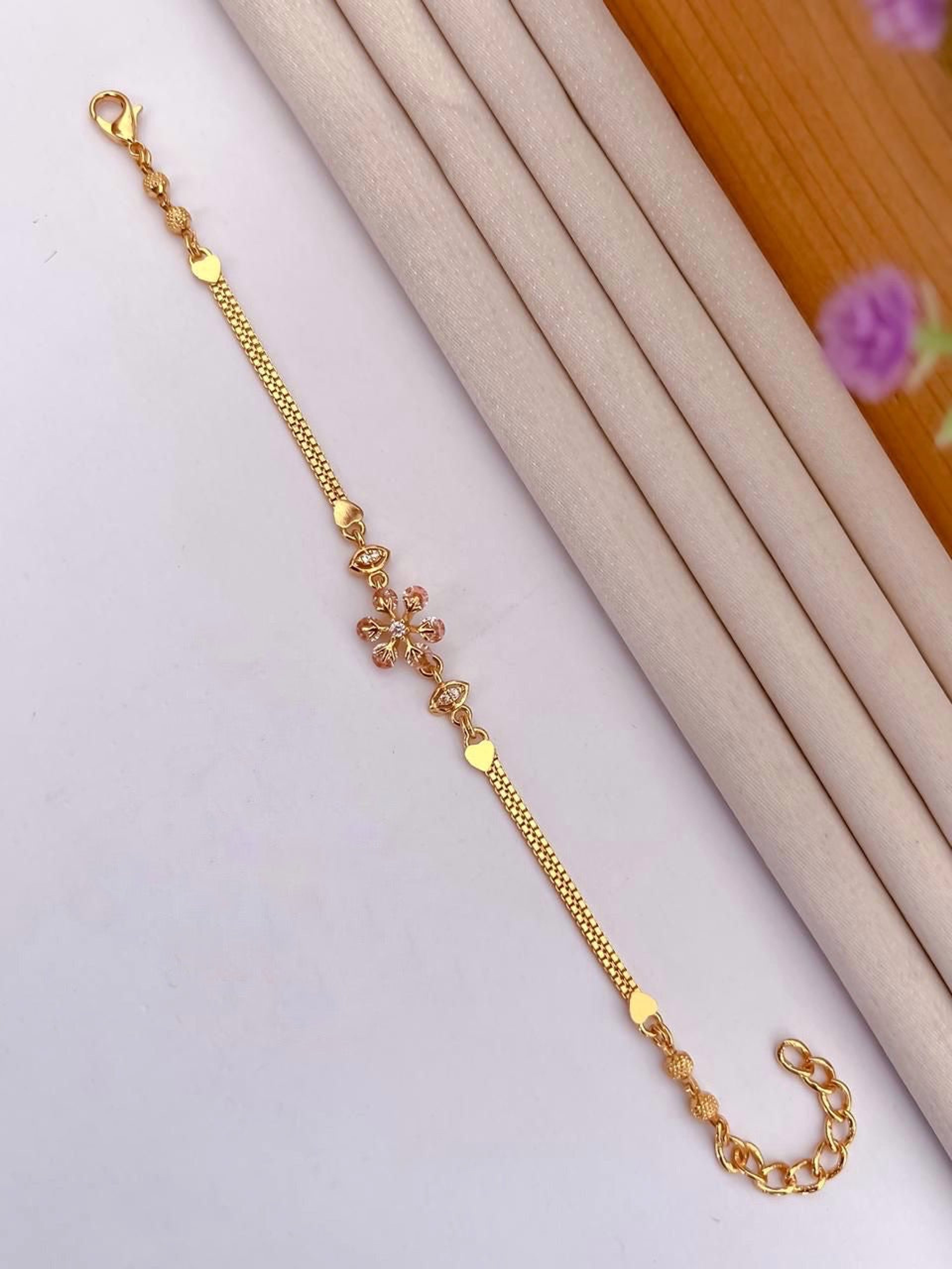 Floral AD Stone Gold-Tone Bracelet