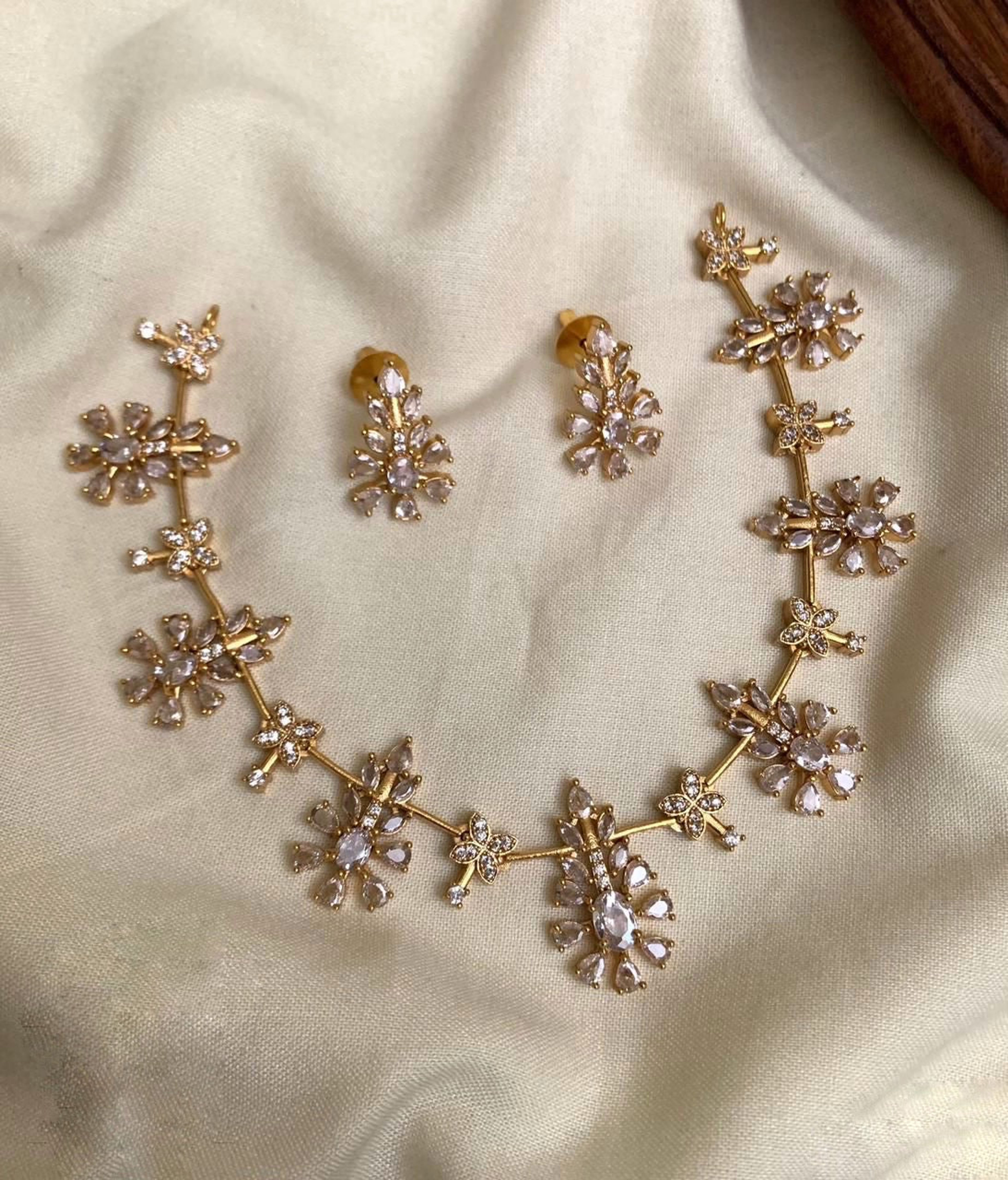Floral Cluster White AD Stone Necklace