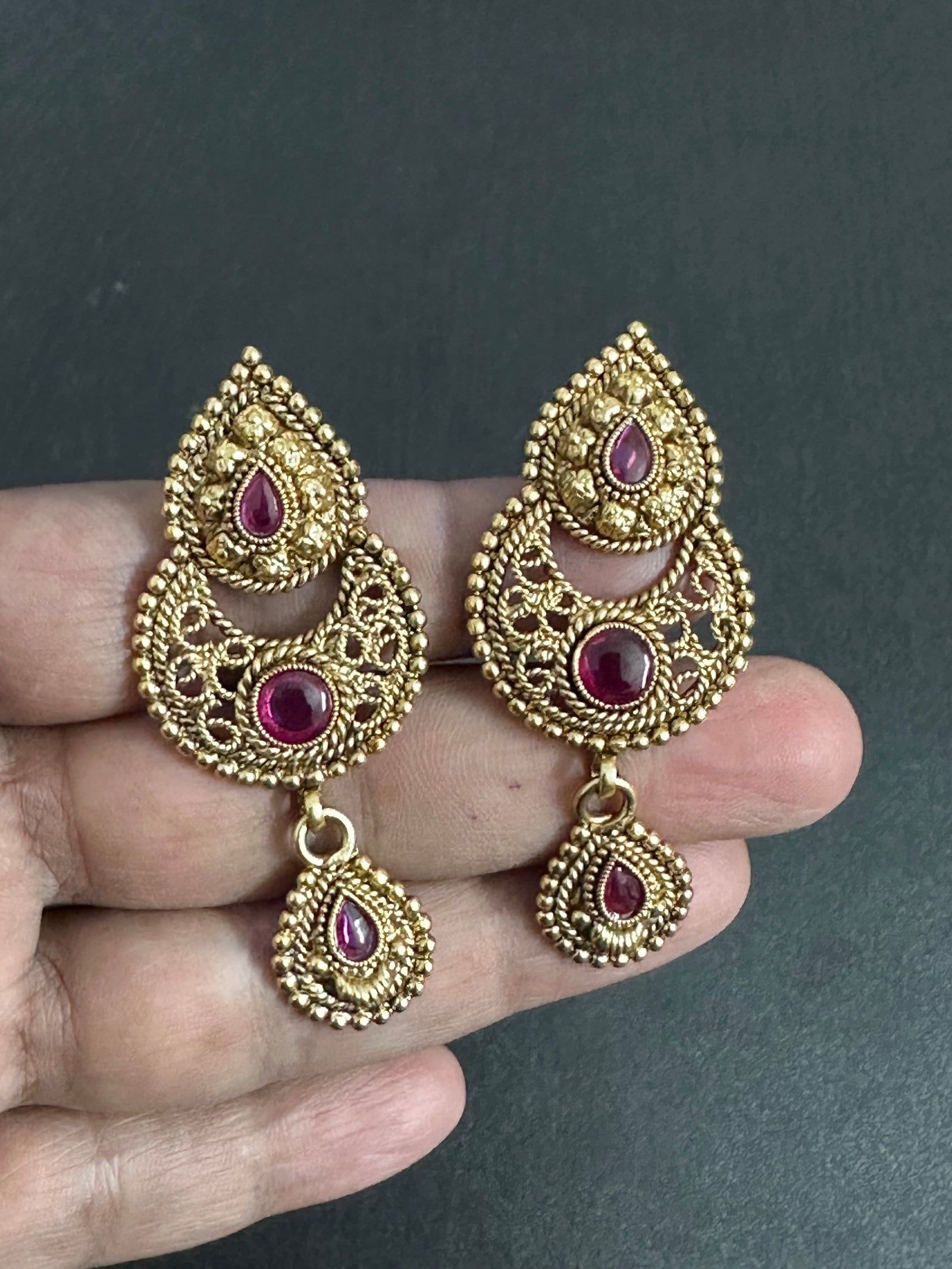 Antique Red Stone Layered Drop Earrings