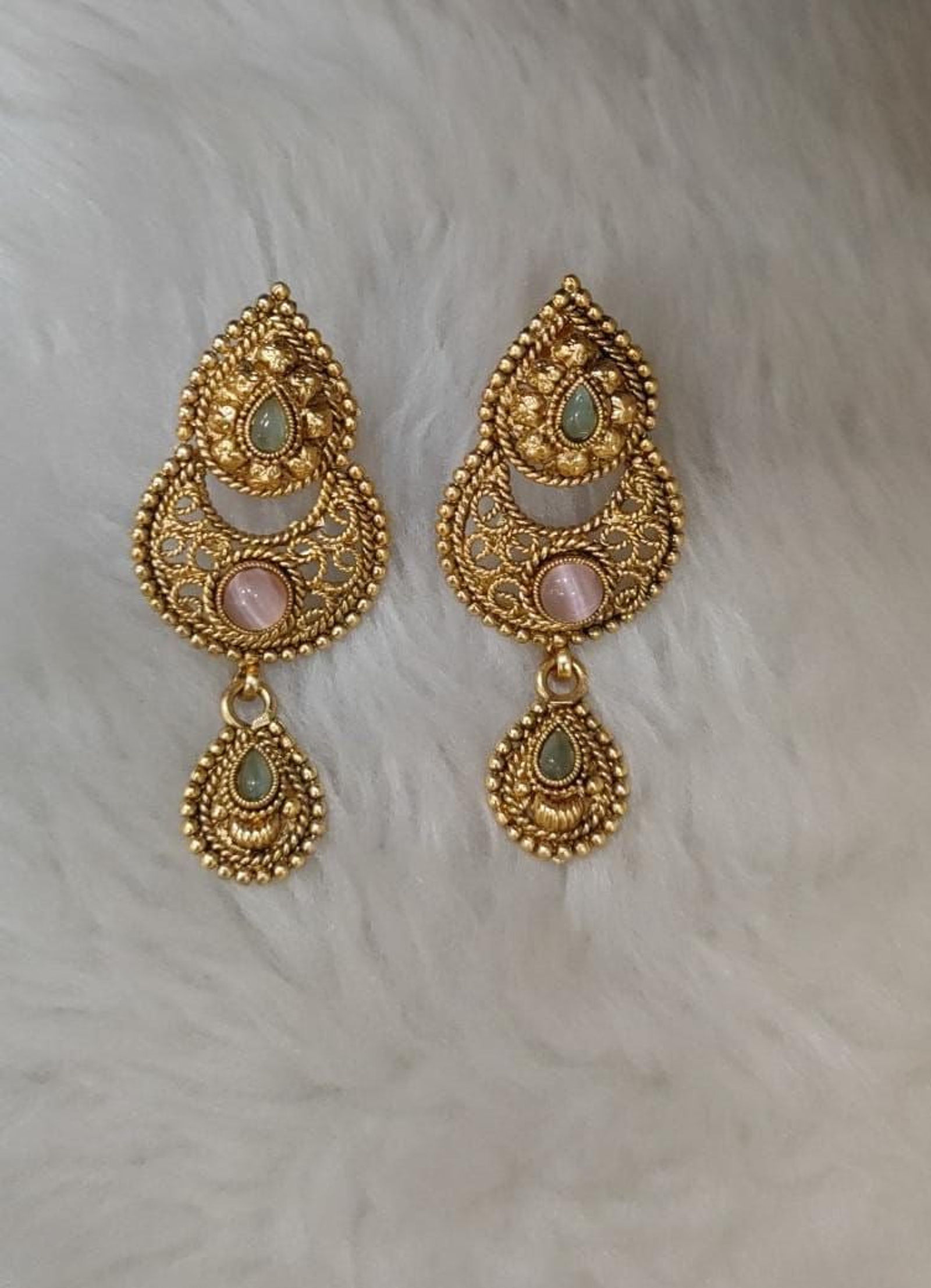 Antique Teardrop Earrings with Pastel Stones
