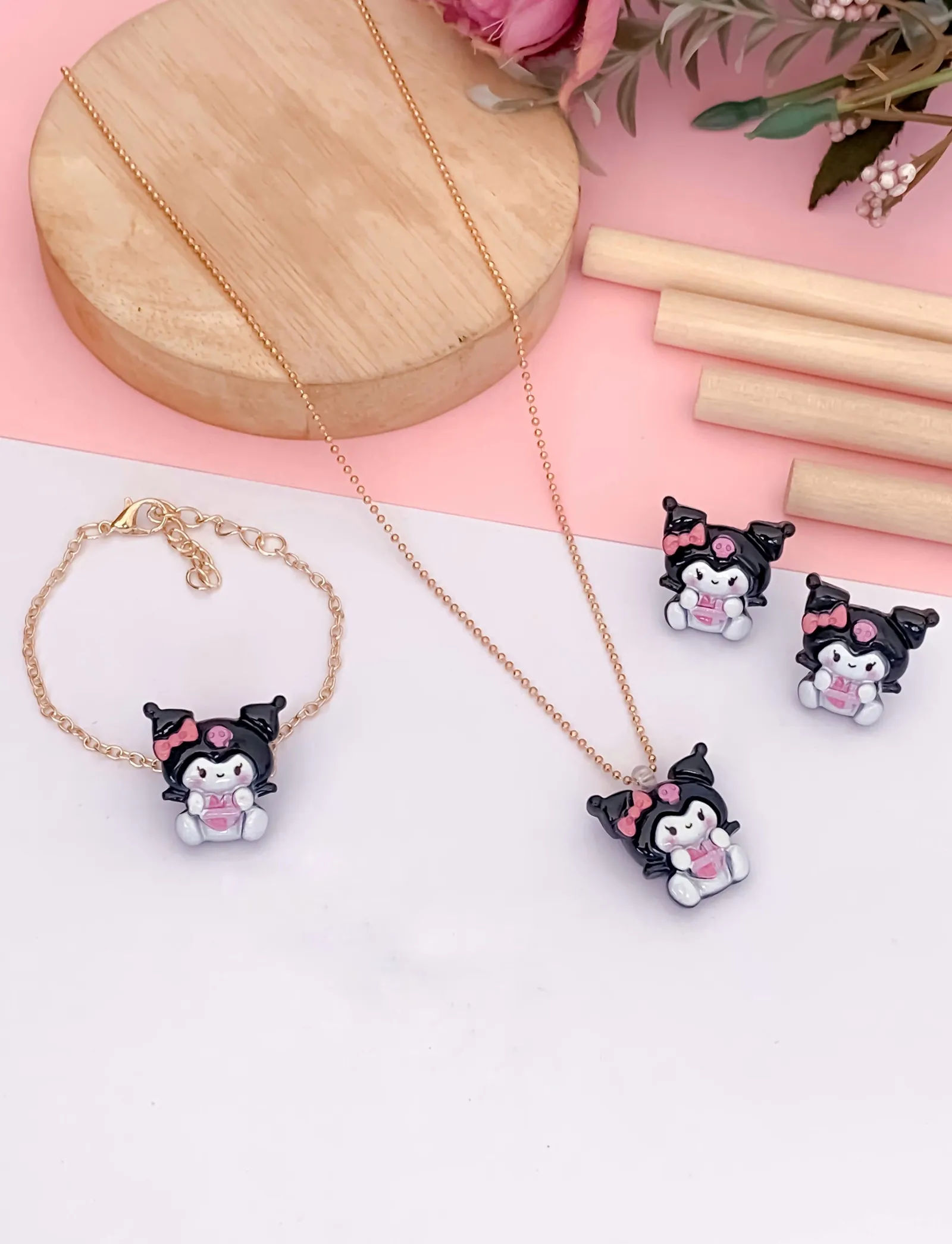 Kids' Cartoon Motif Gold-Tone Necklace Set of 3