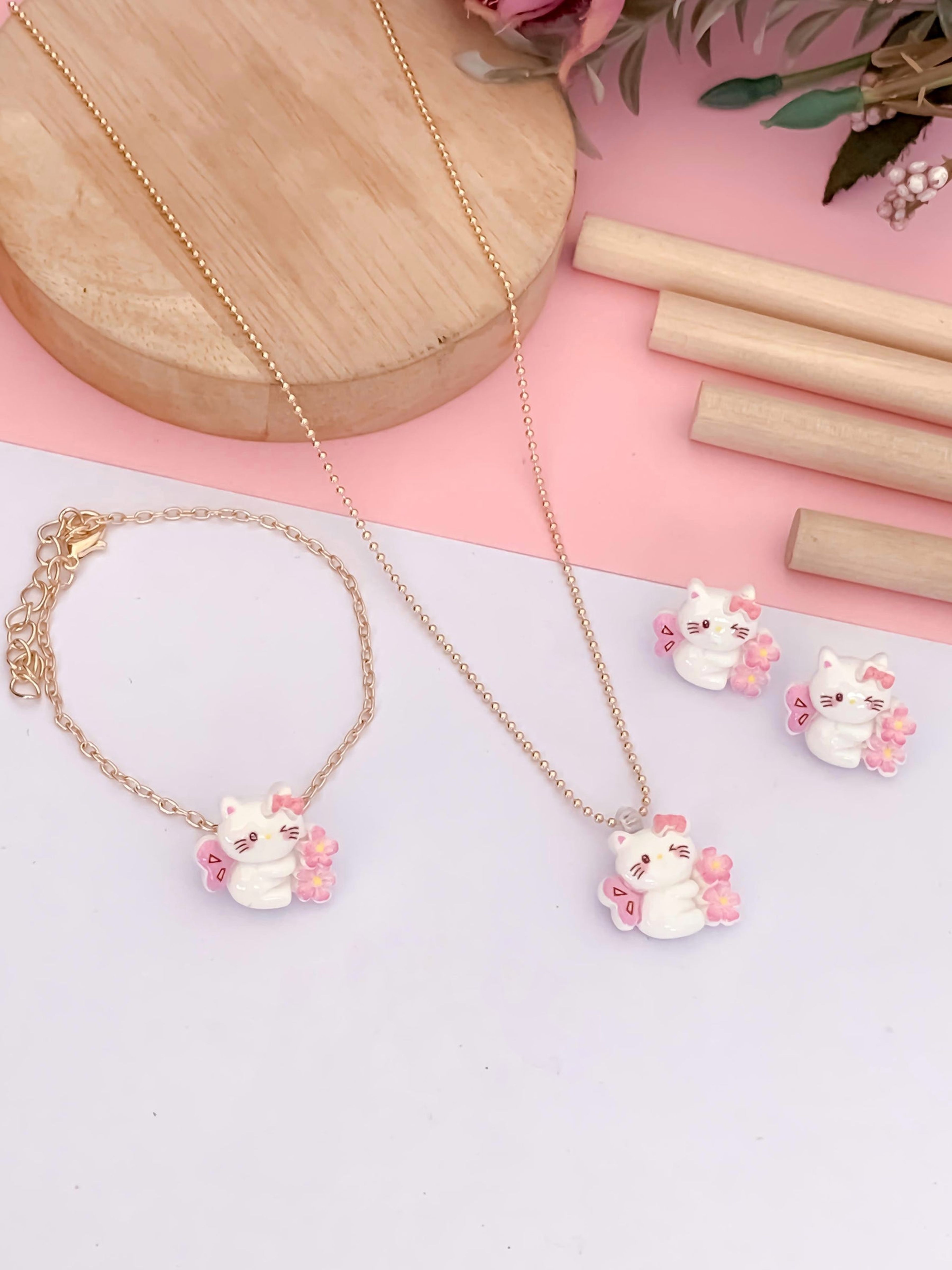 Kids' Floral Cat Necklace Set of 3