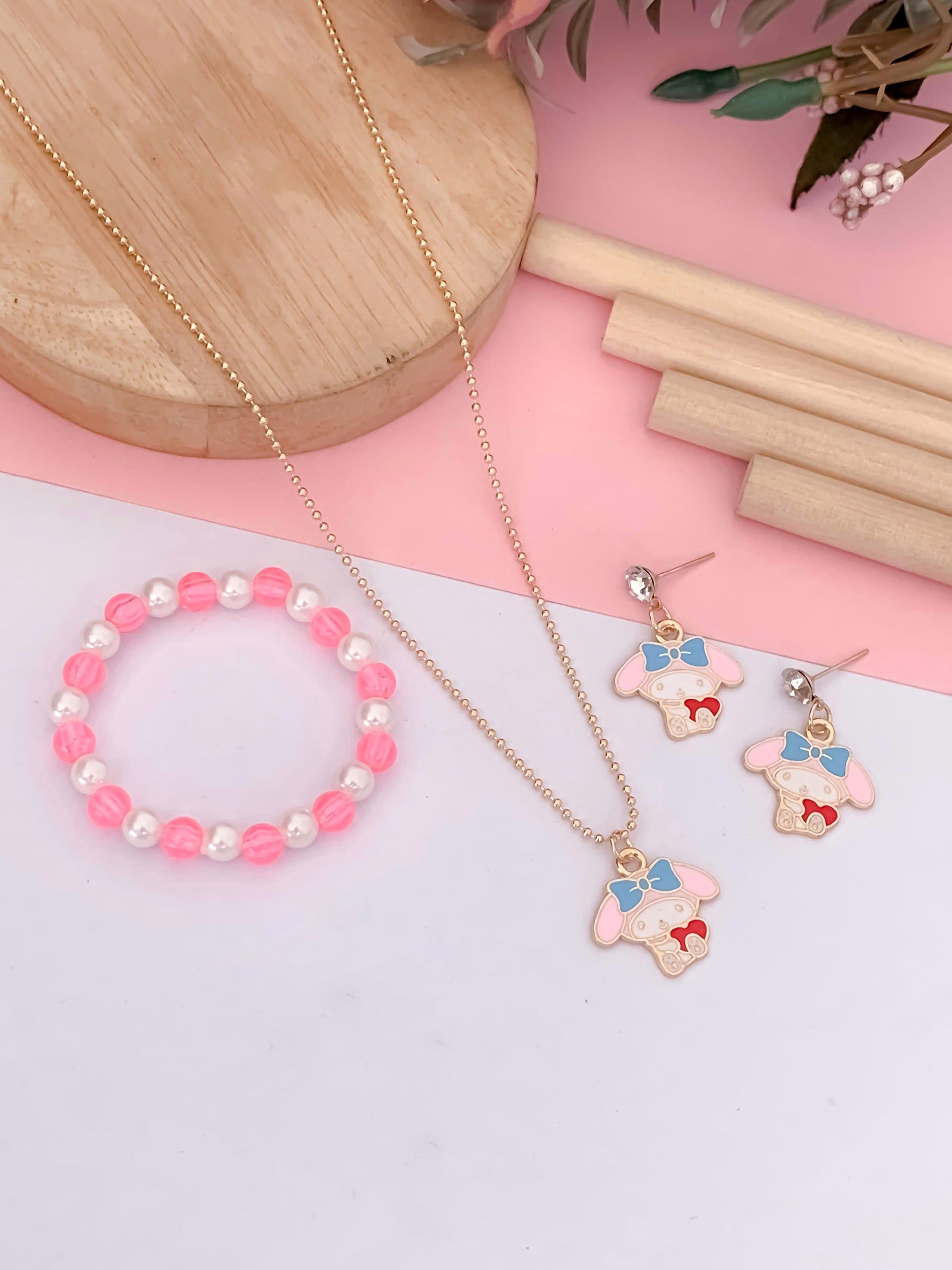 Kids' Pink Enamel Bunny Necklace
