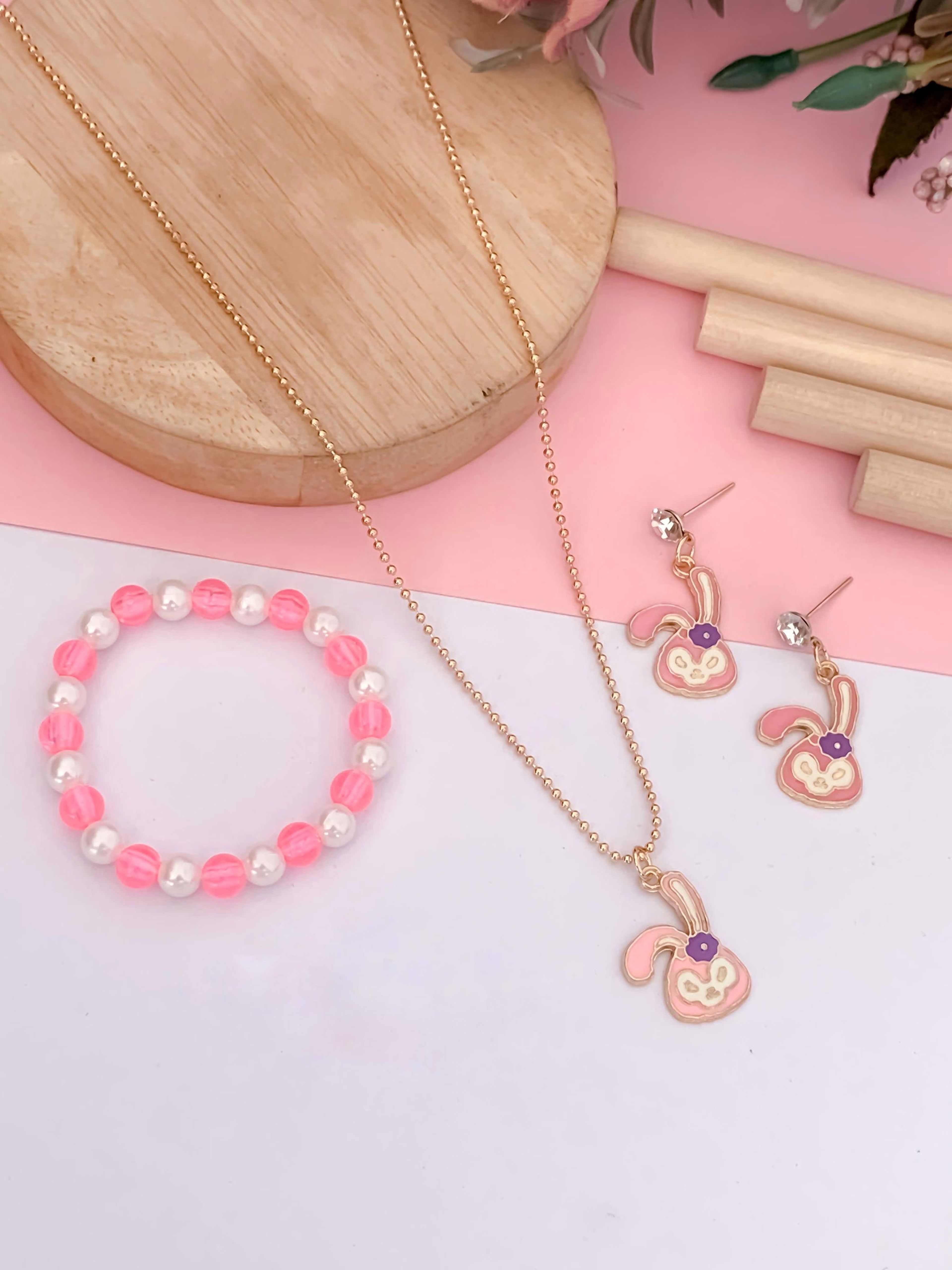 Kids' Pink Bunny Necklace Set of 3