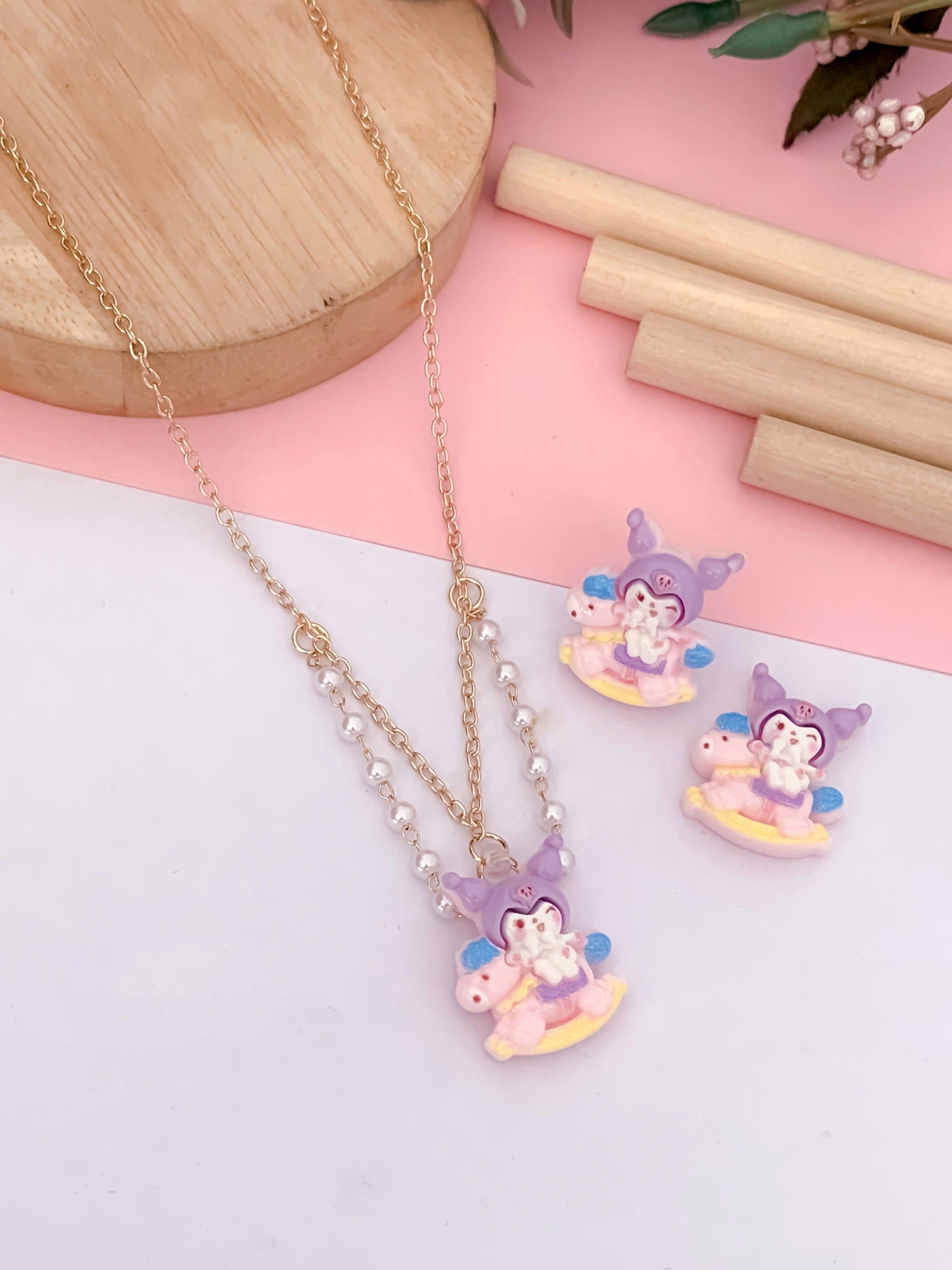 Kids' Purple Cartoon Necklace with Earrings