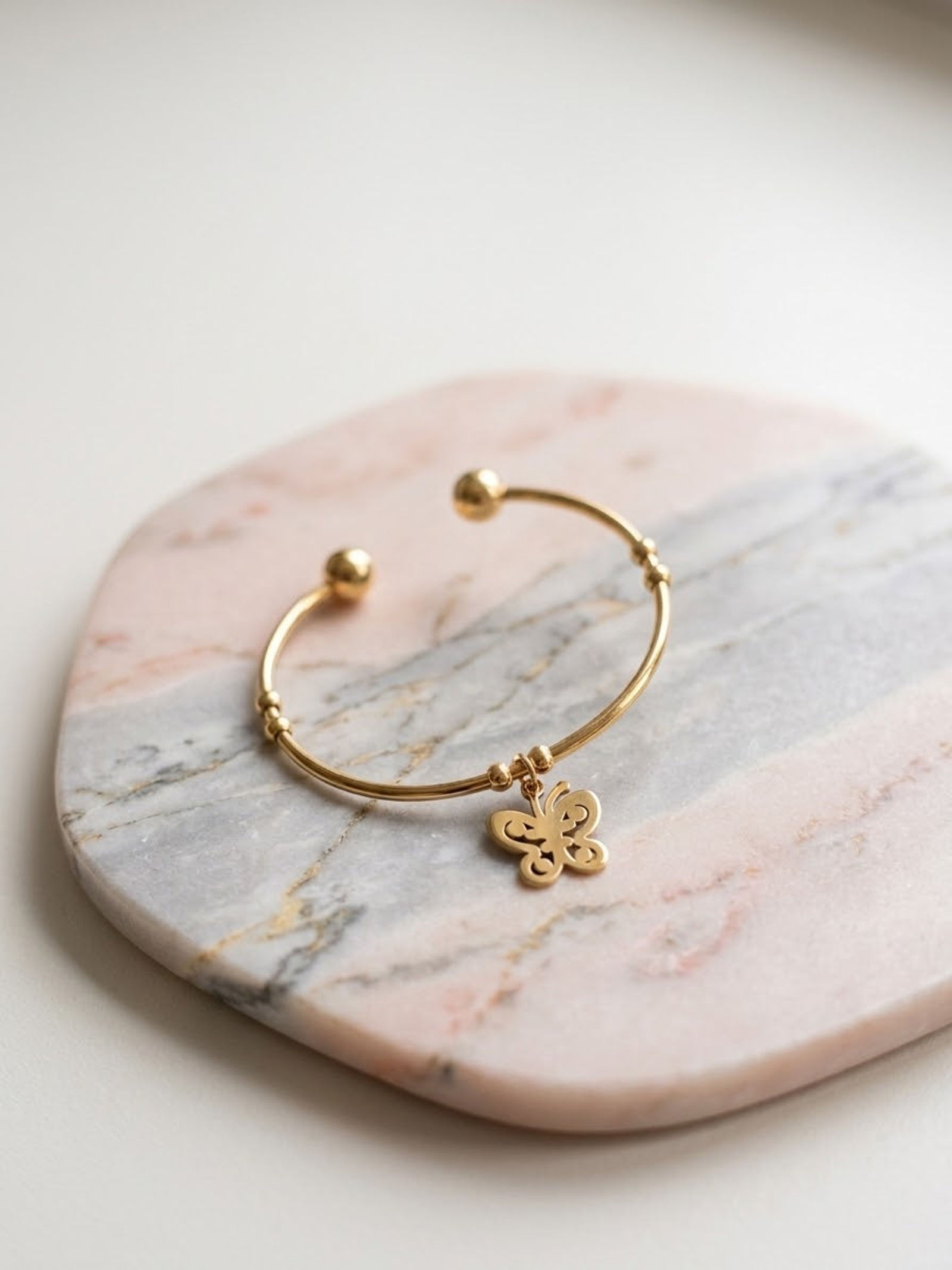 Kids' Gold-Tone Bangle with Flower Charm