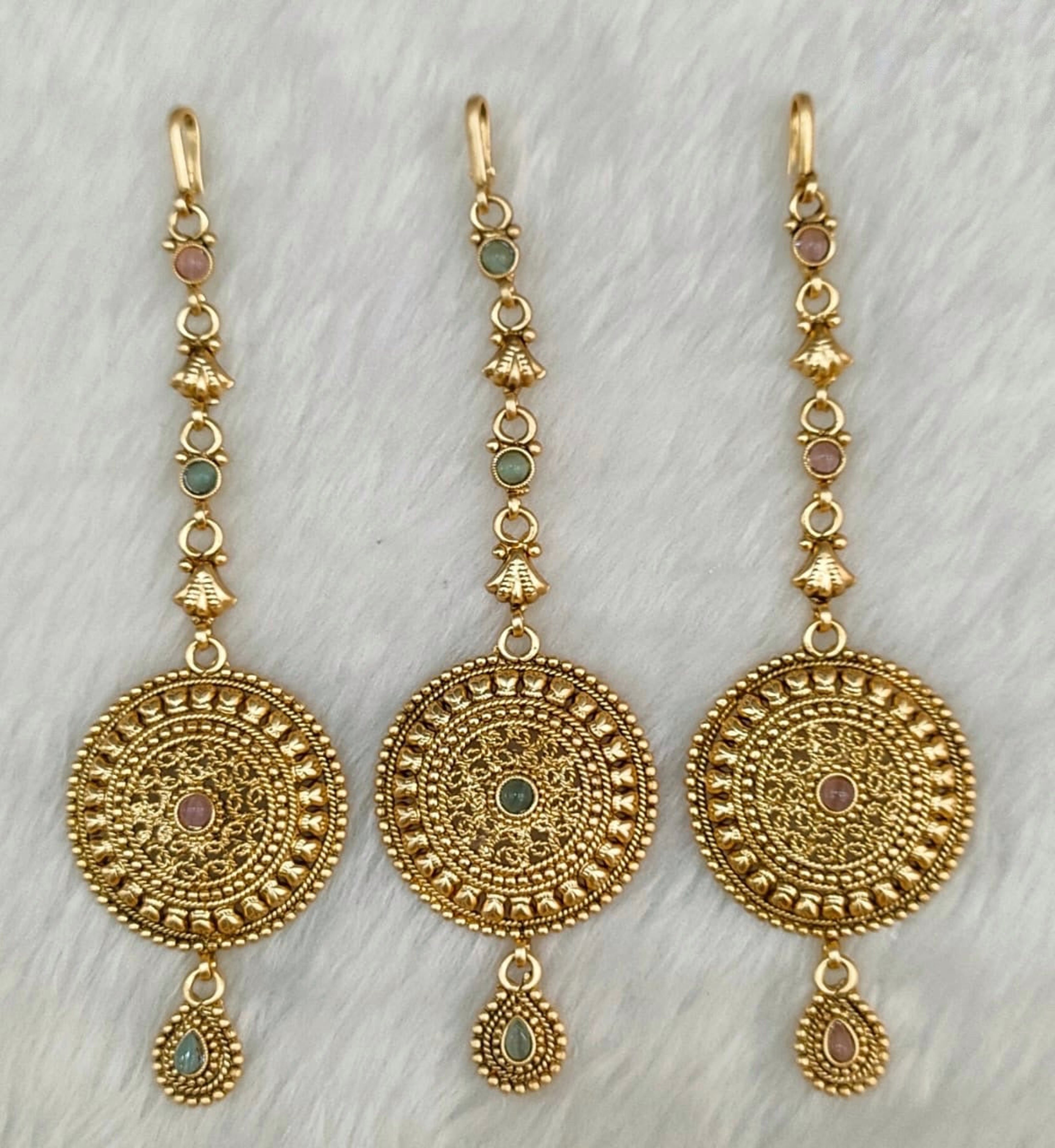 Antique Gold-Tone Circular Medallion Maang Tikka