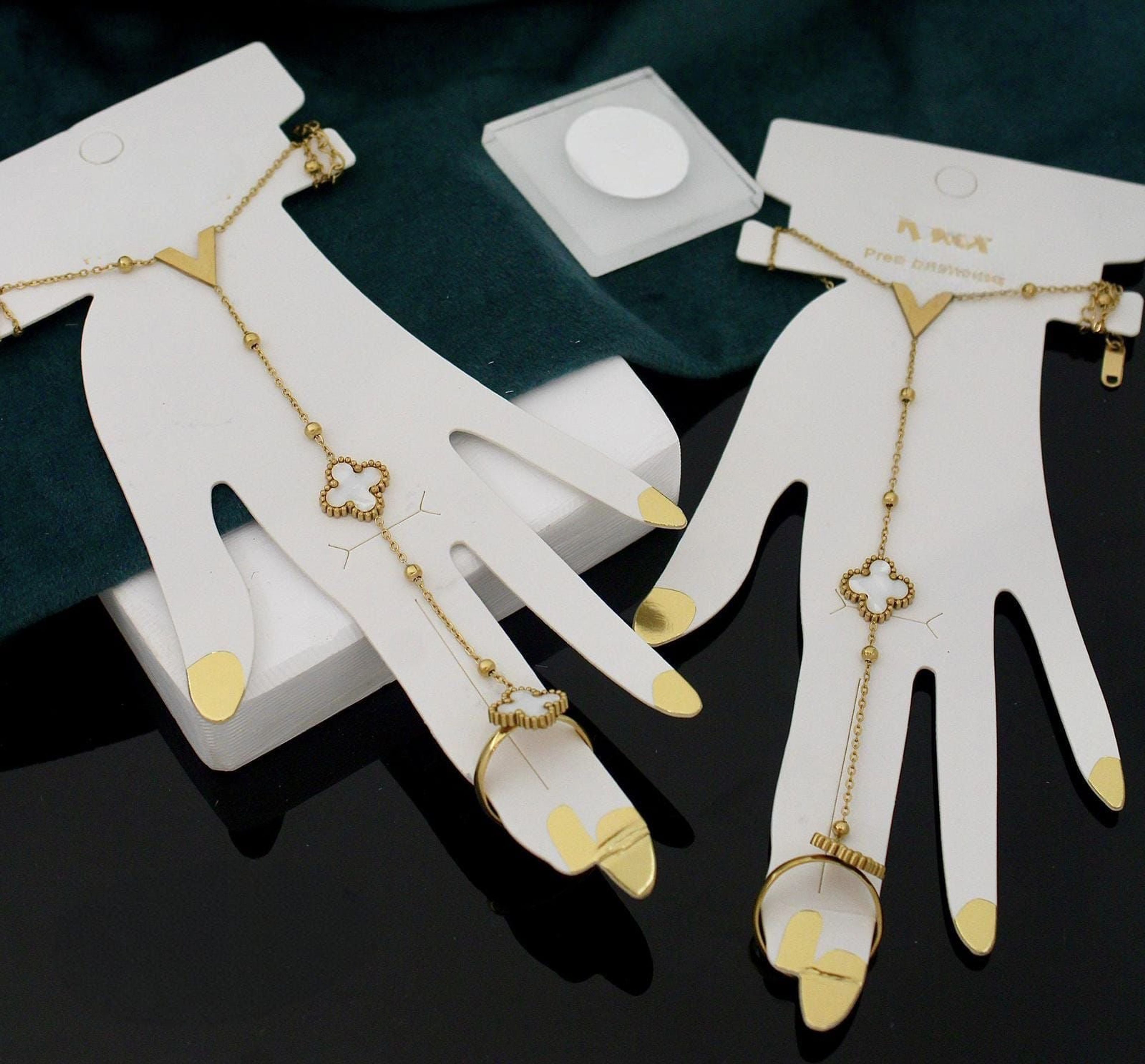 Anti-Tarnish White Clover Ring Bracelet