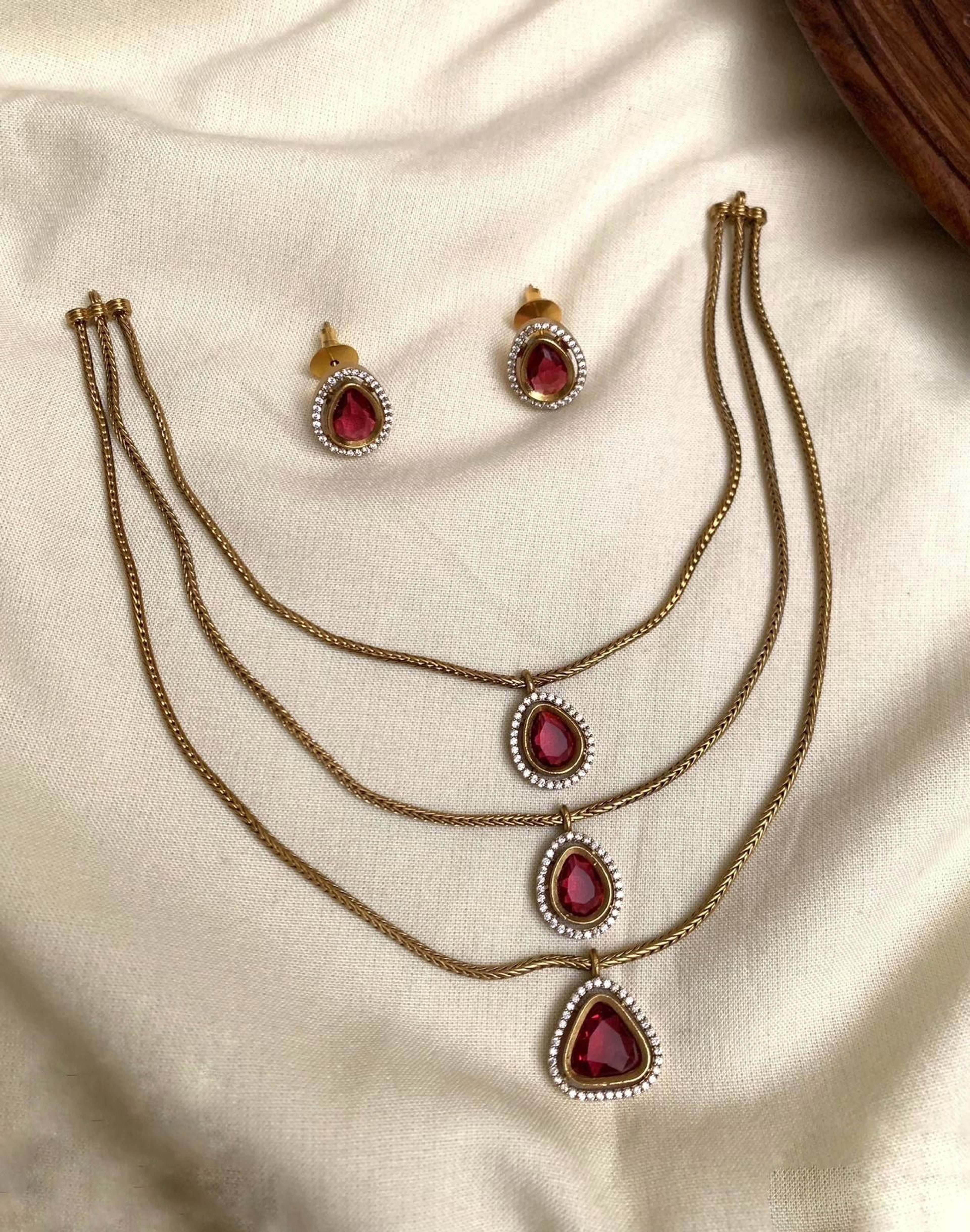 Teardrop Red Stone Layered Necklace