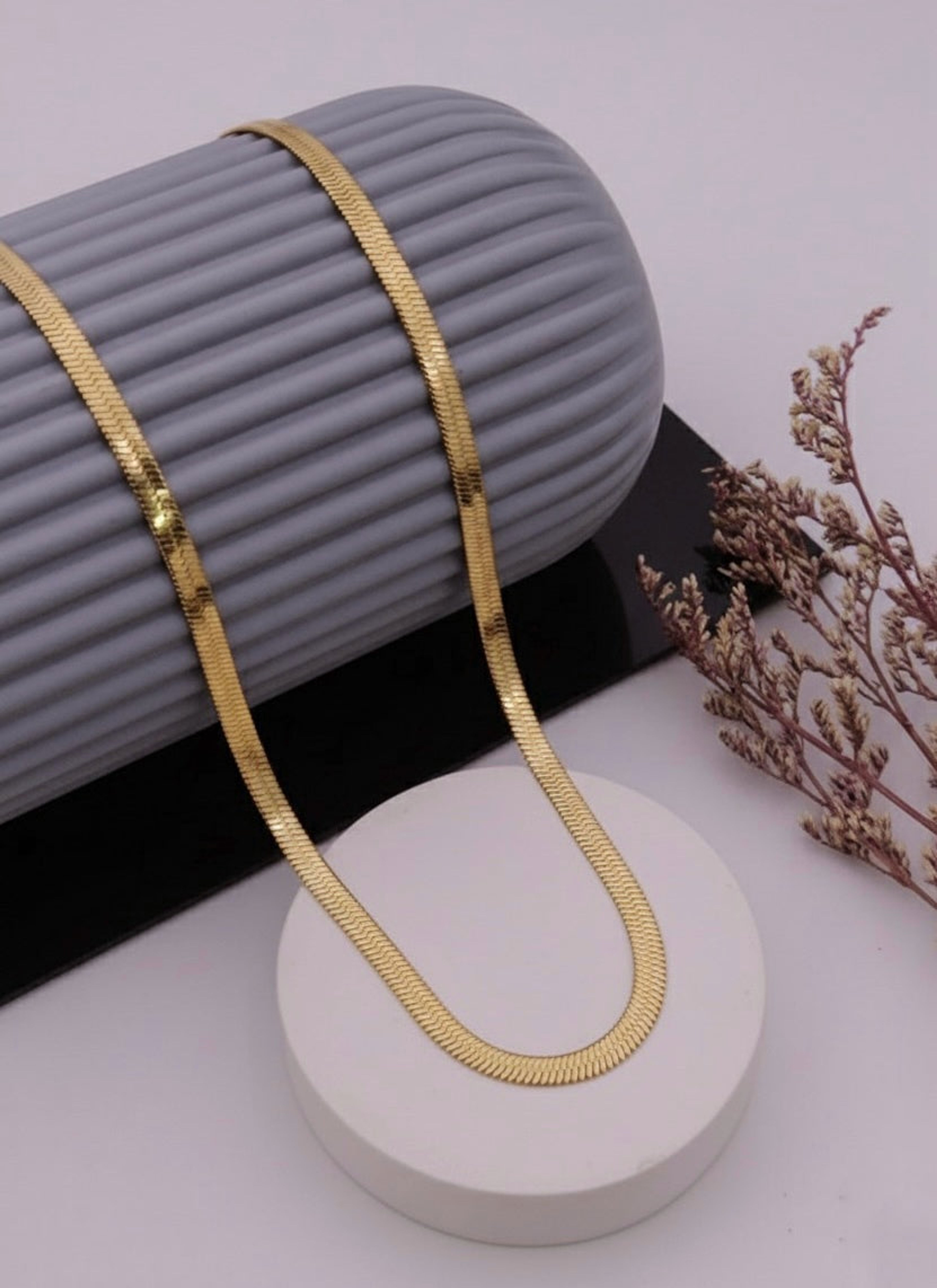 Gold-Tone Flat Snake Chain Necklace
