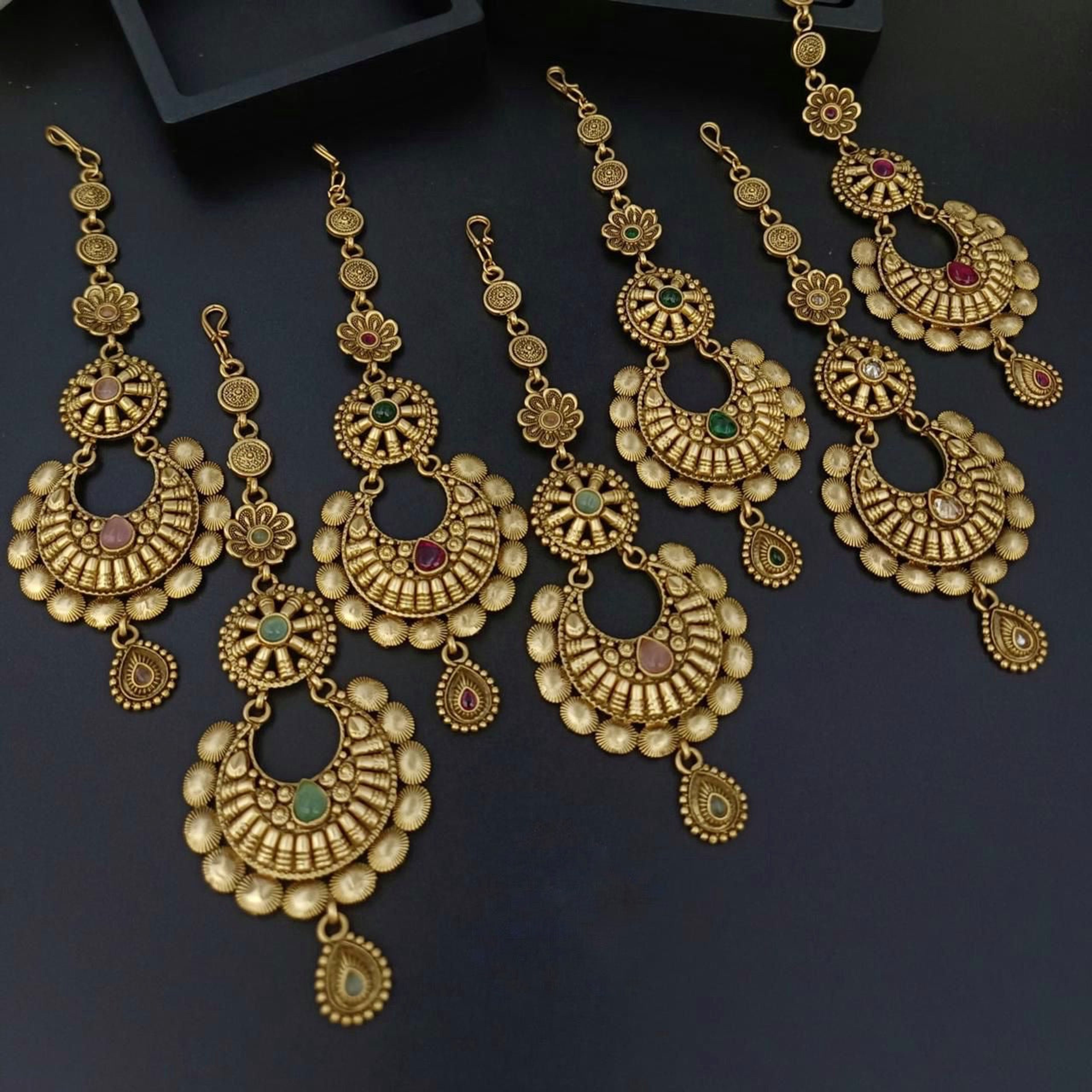 Antique Gold-Tone Crescent Maang Tikka