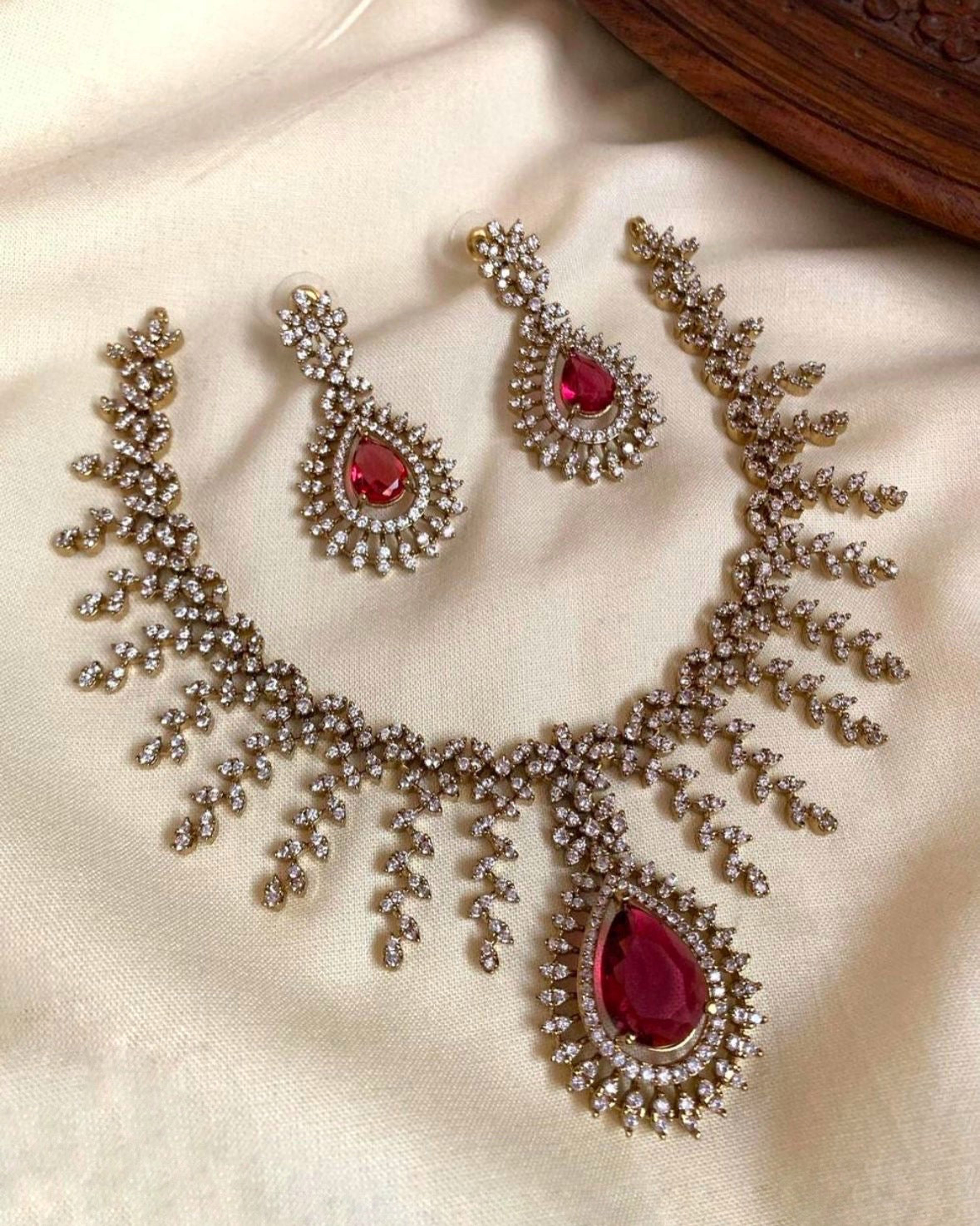 Teardrop Red AD Stone Necklace