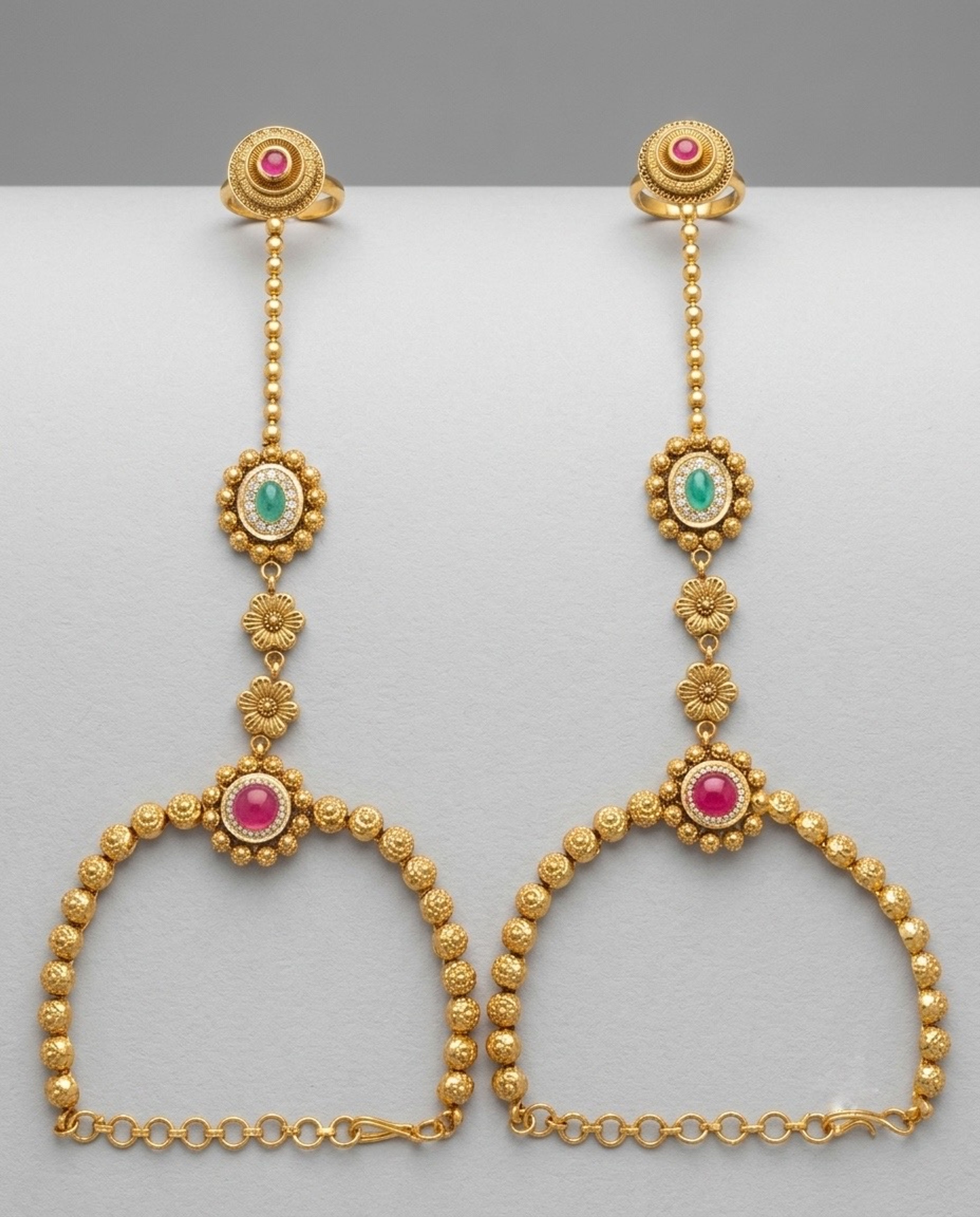 Floral Pink and Green Stone Ring Bracelet