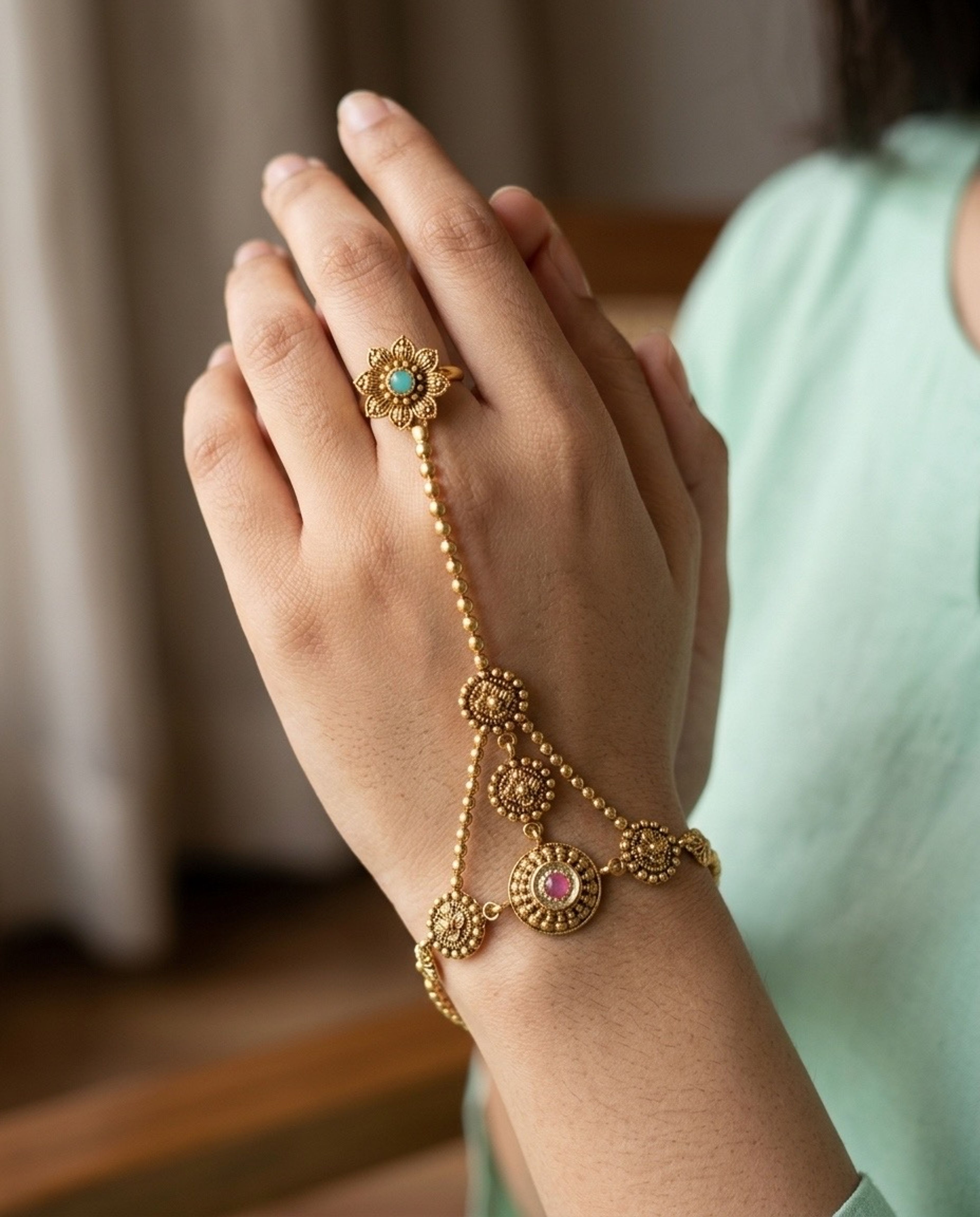 Antique Floral Medallion Ring Bracelet