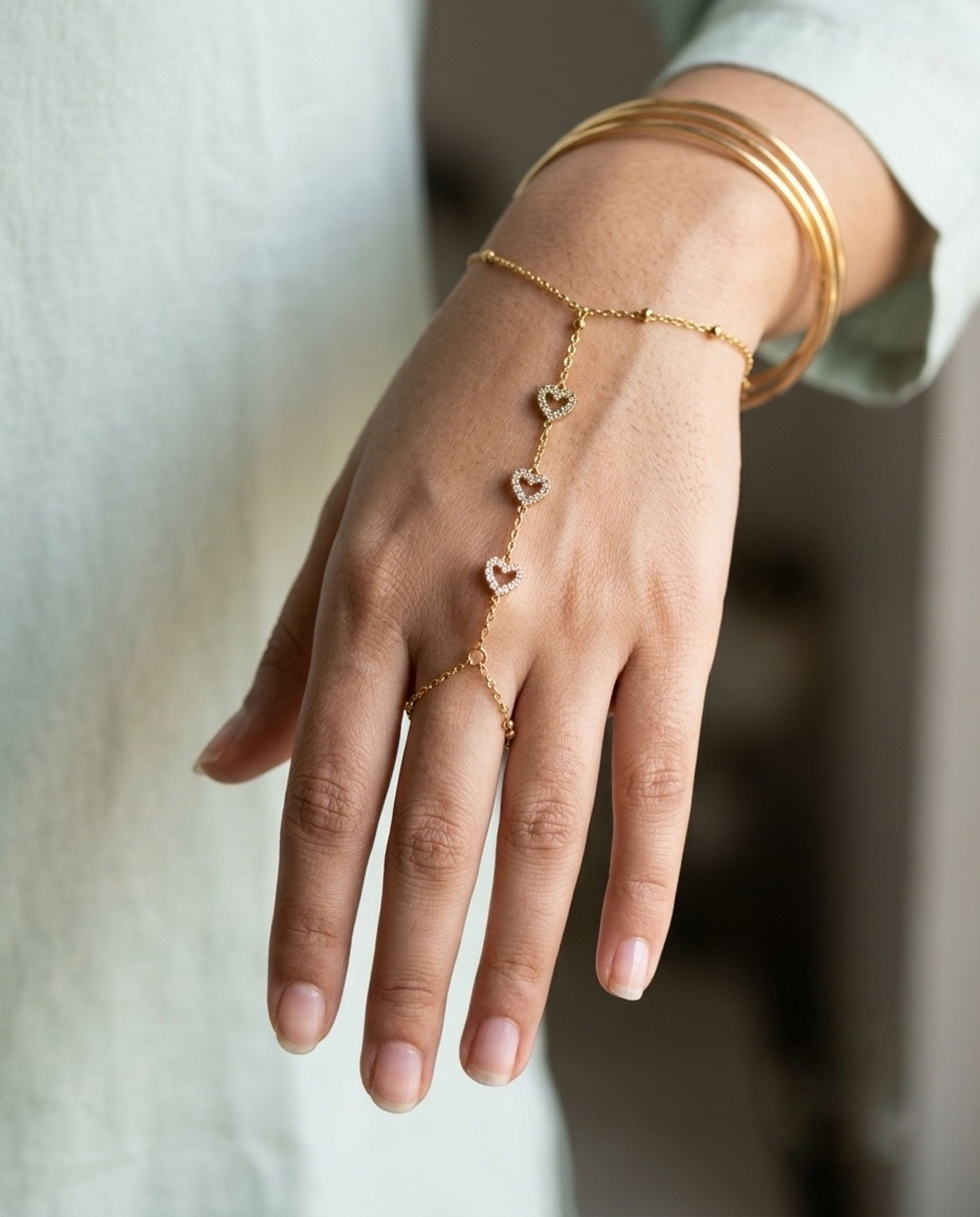 Heart White AD Stone Anti-Tarnish Ring Bracelet