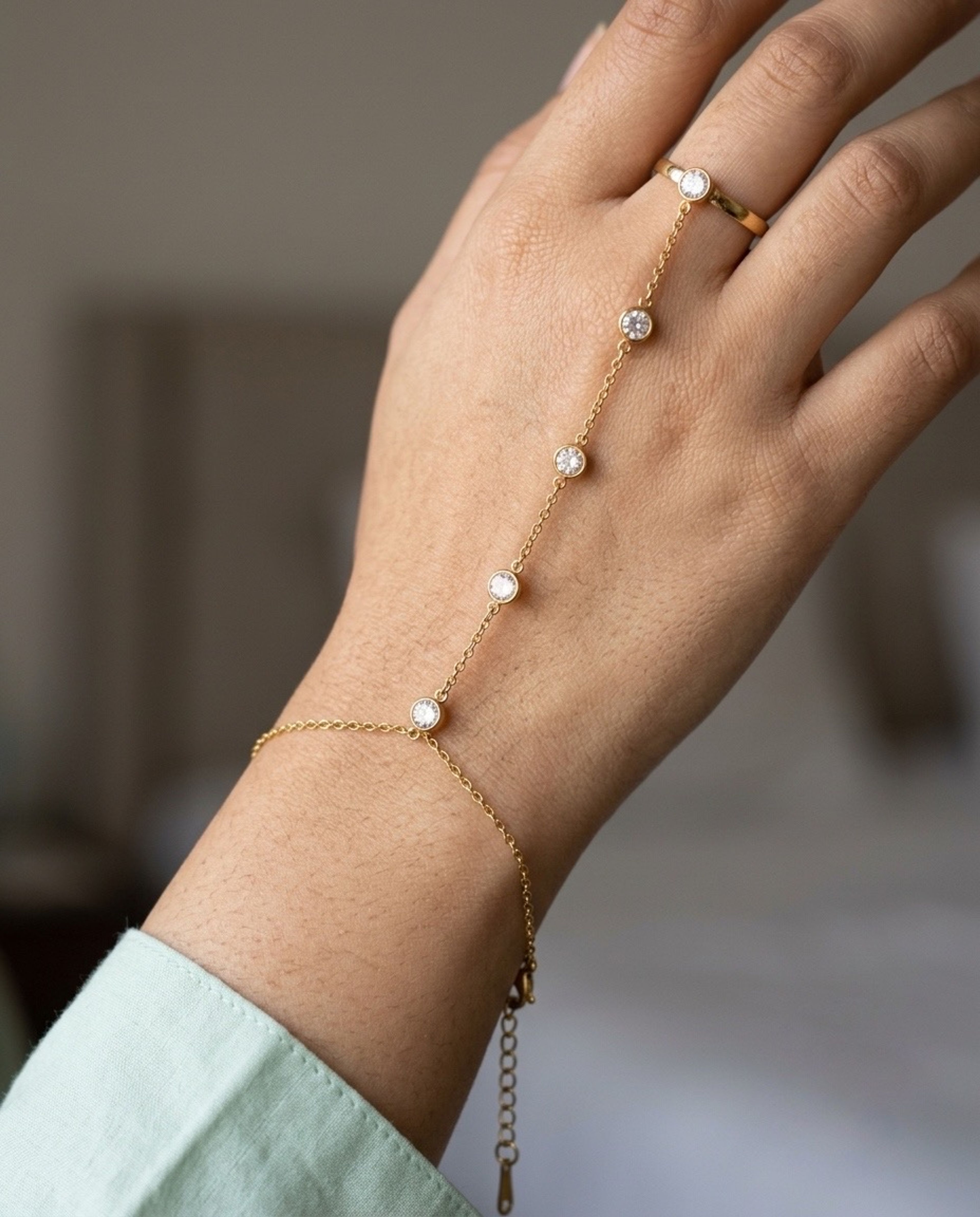 Anti-Tarnish White AD Stone Ring Bracelet