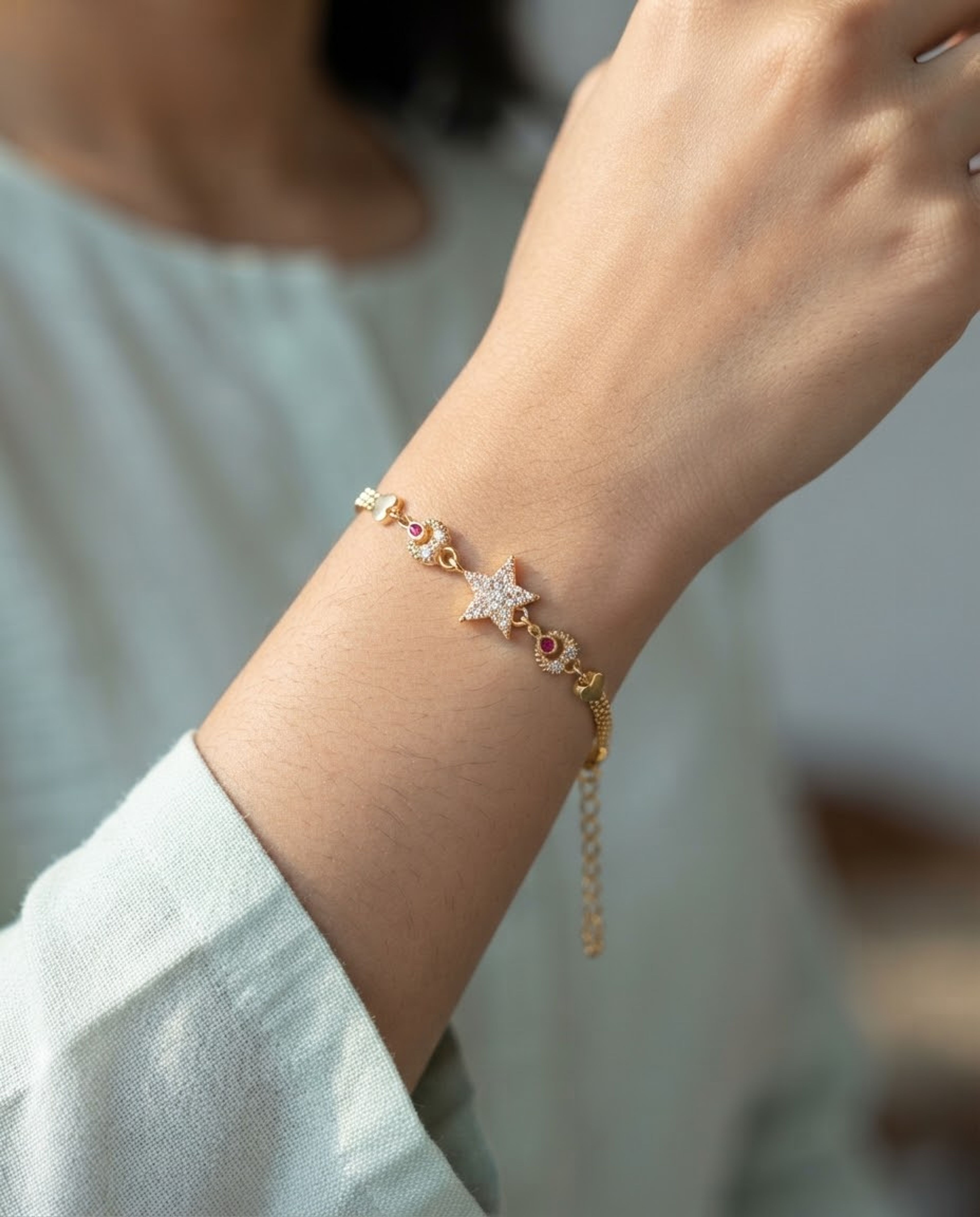 Star Motif AD Stone Gold-Tone Bracelet
