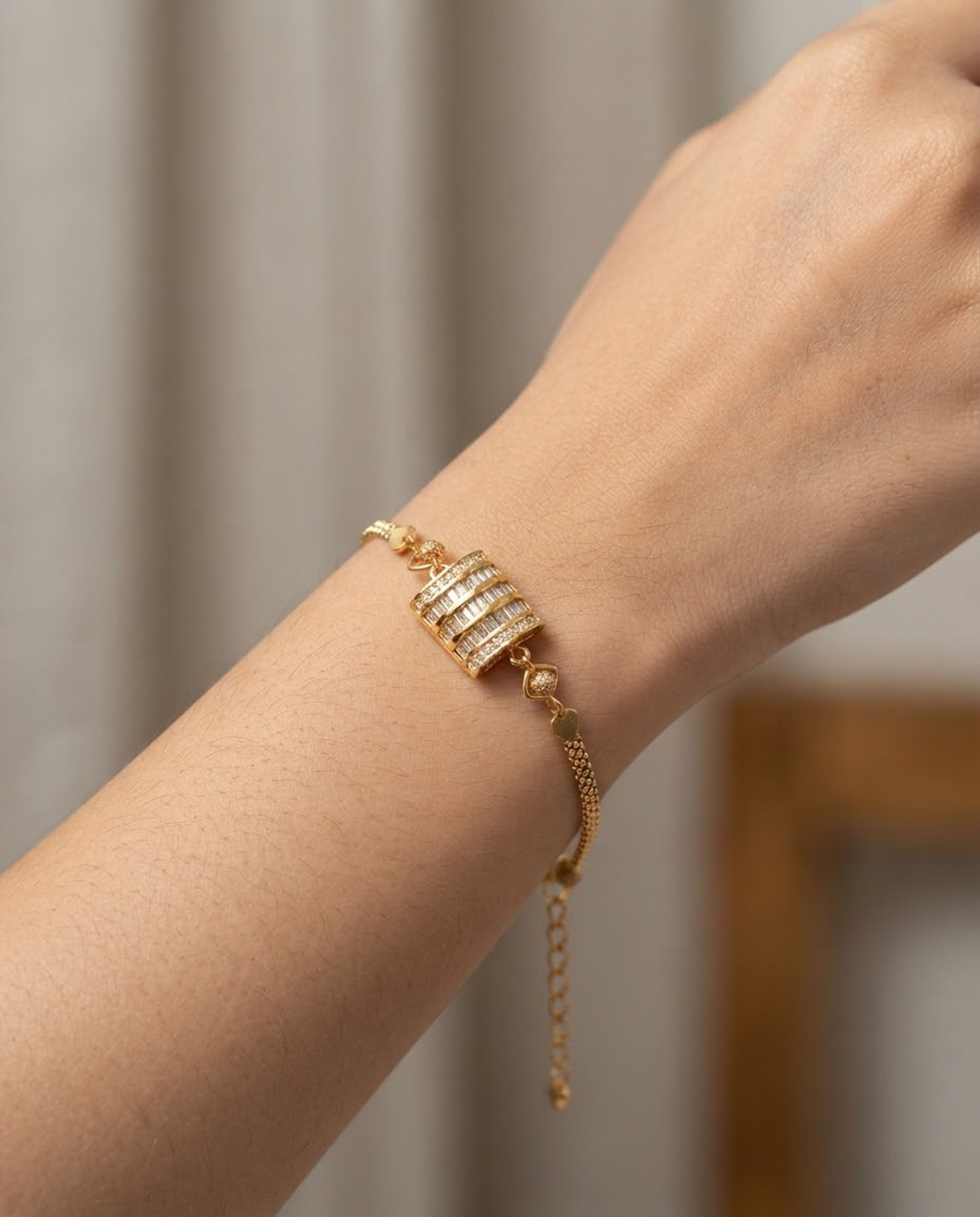 Baguette White AD Stone Gold-Tone Bracelet