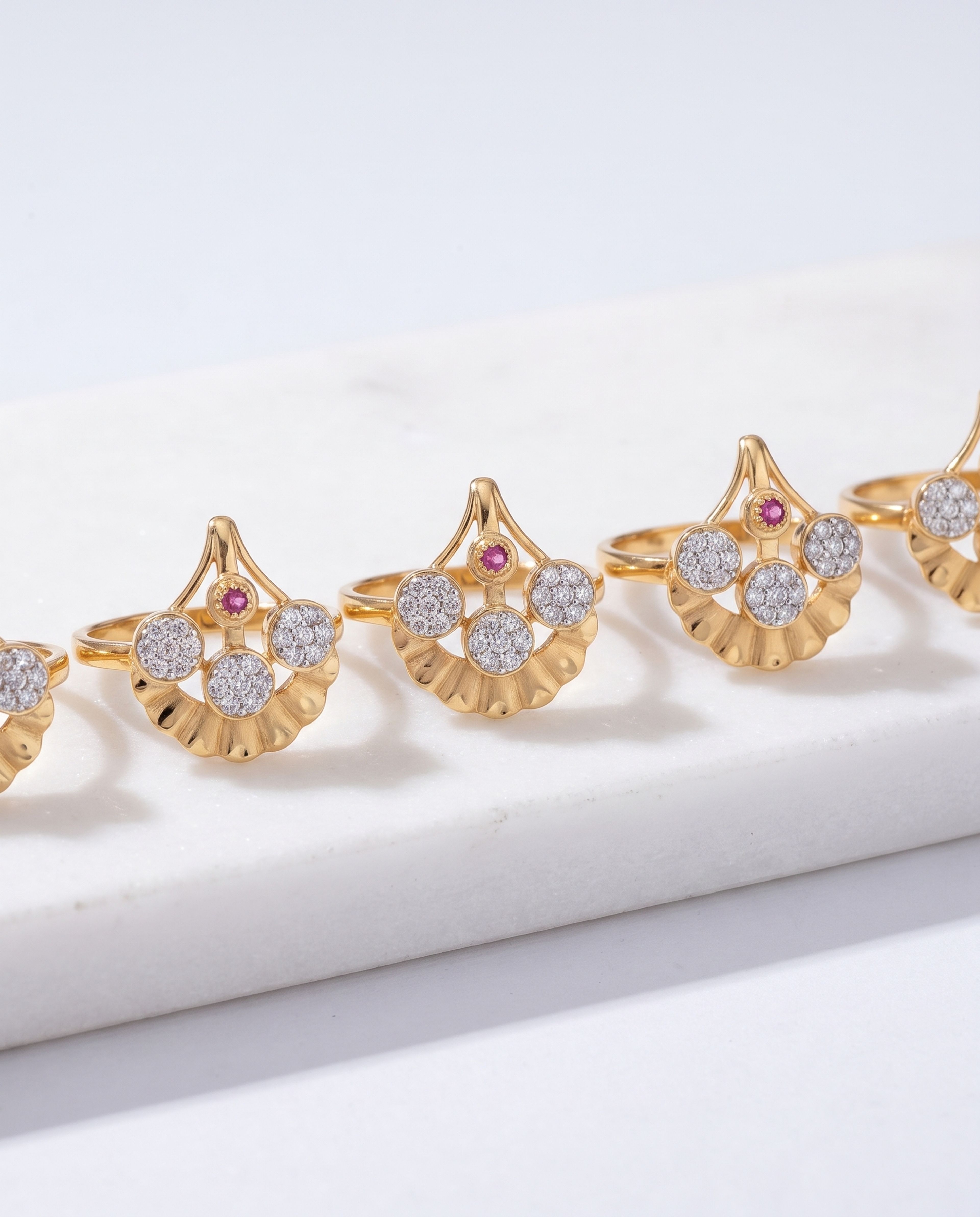 AD Diamond Golden Ring 02 laid on white marble