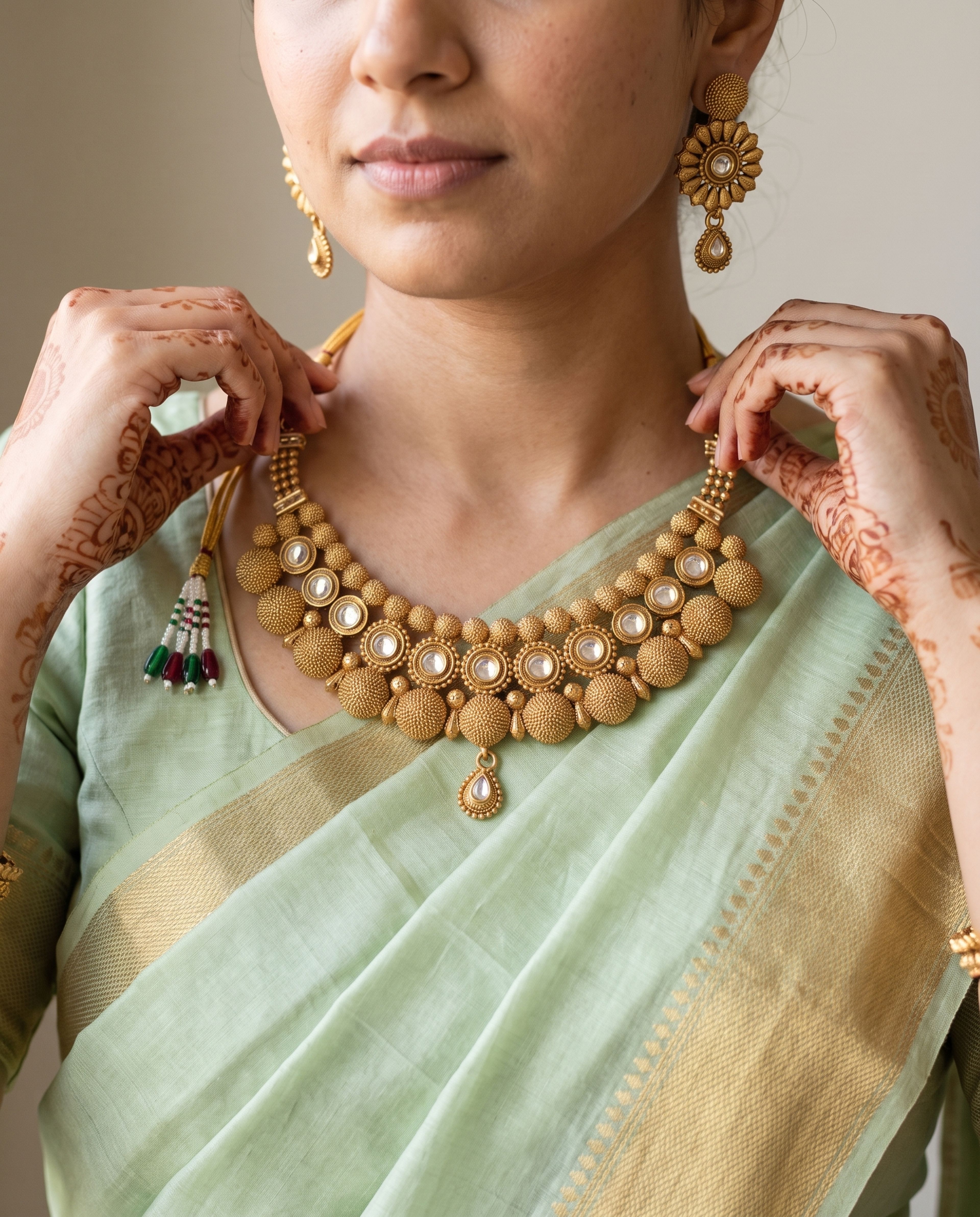 Antique Choker Set styled with a saree