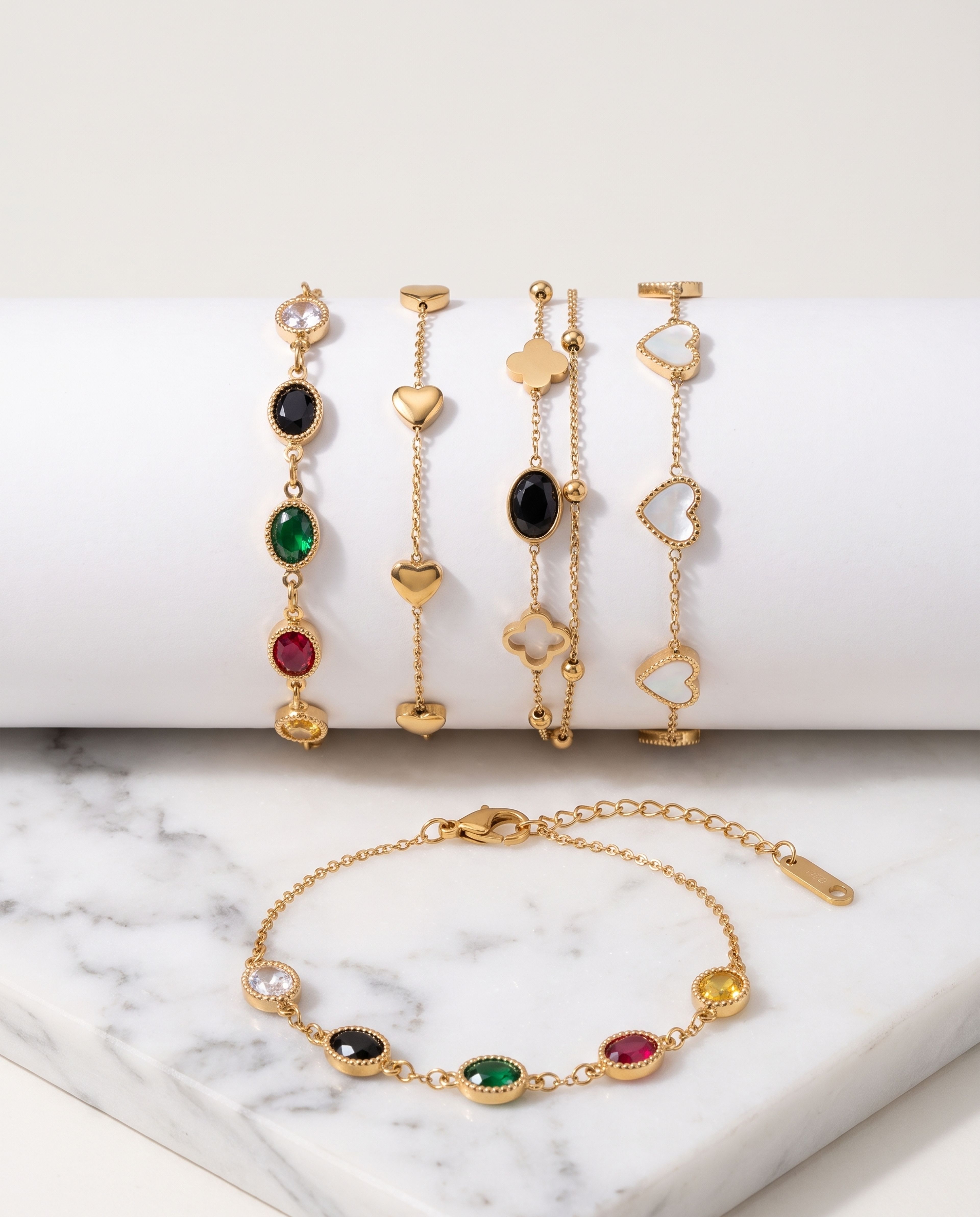 Bracelet laid on white marble