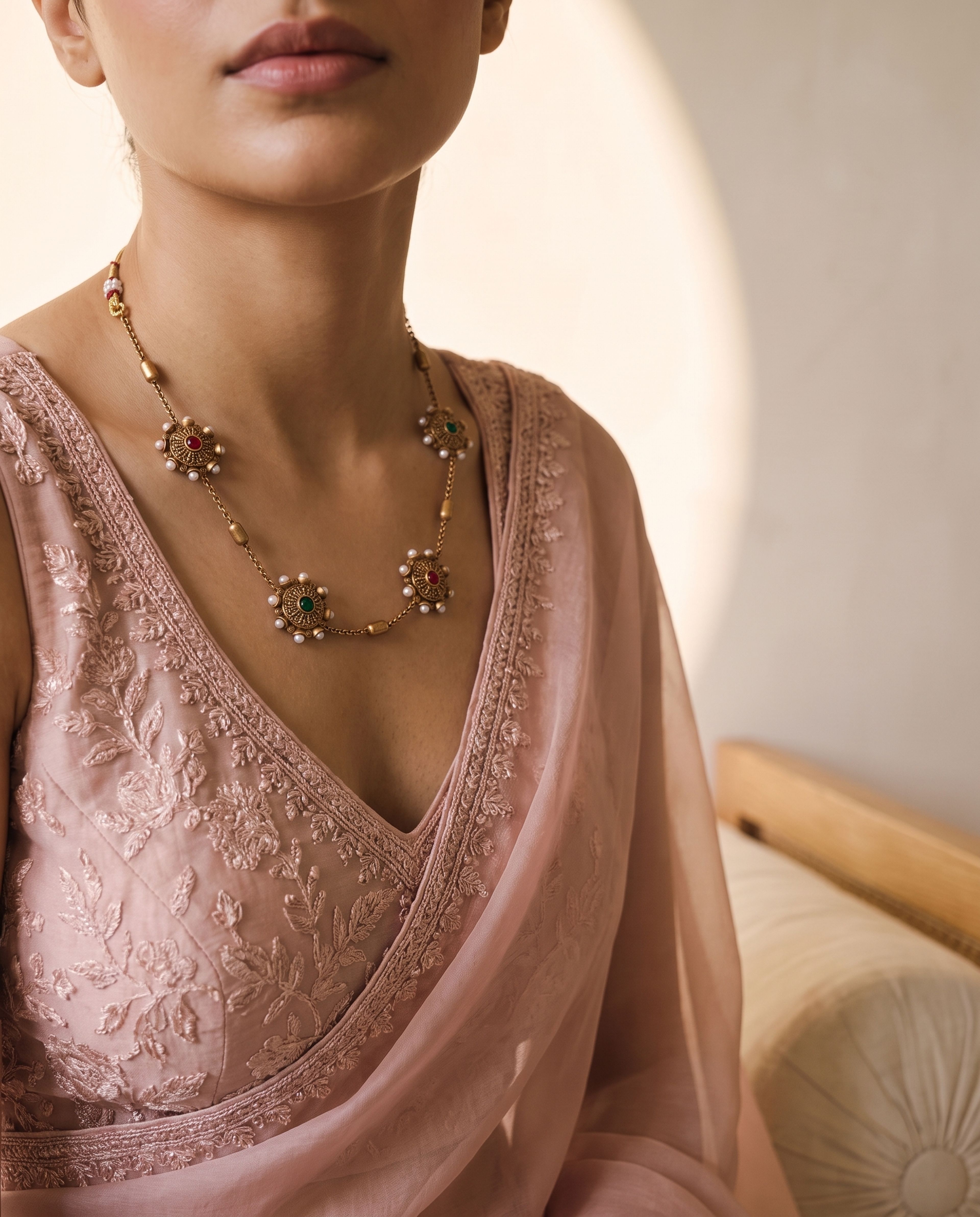 Coin Pearl Necklace Set worn