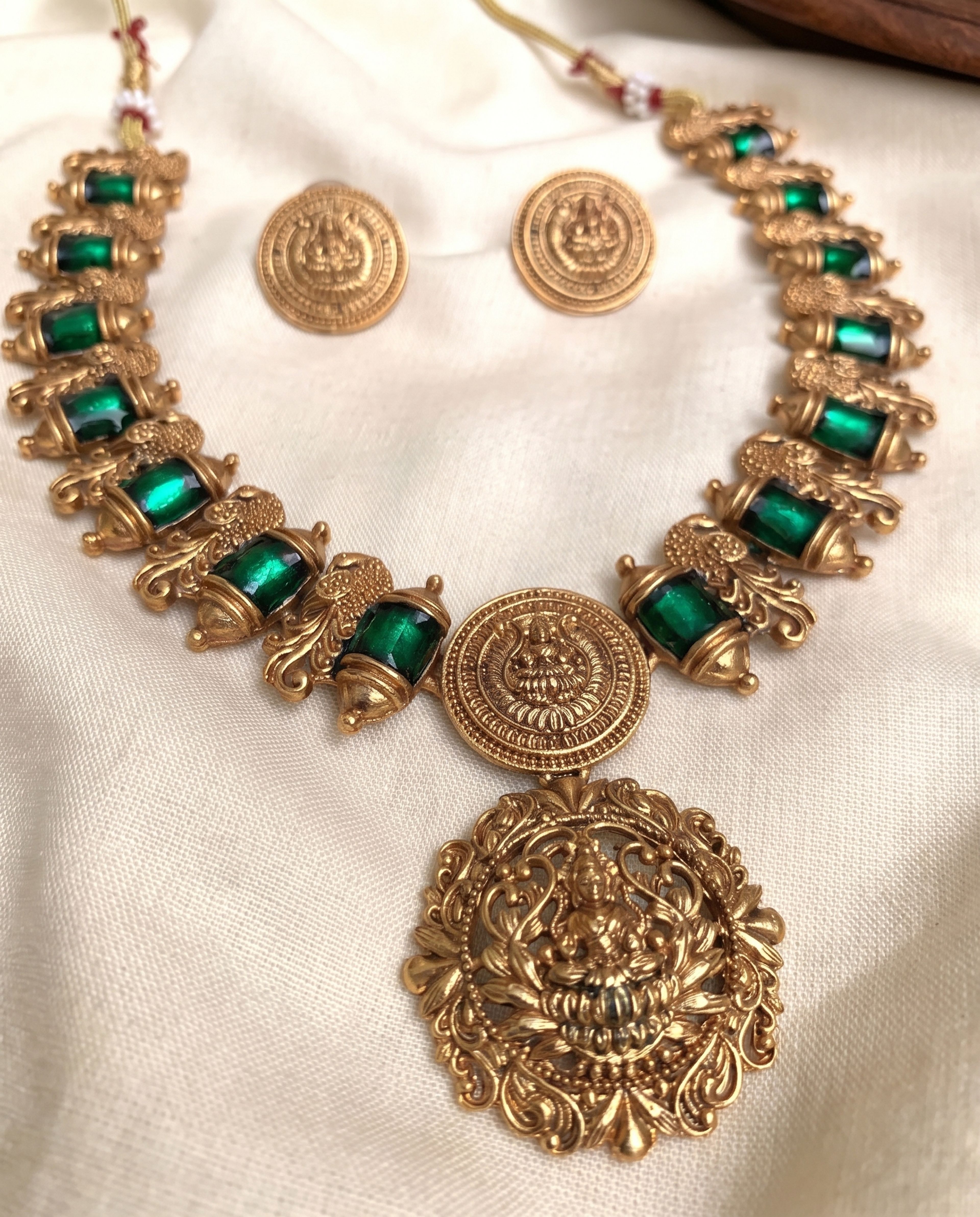 Peacock Lakshmi Necklace, close-up of the detail