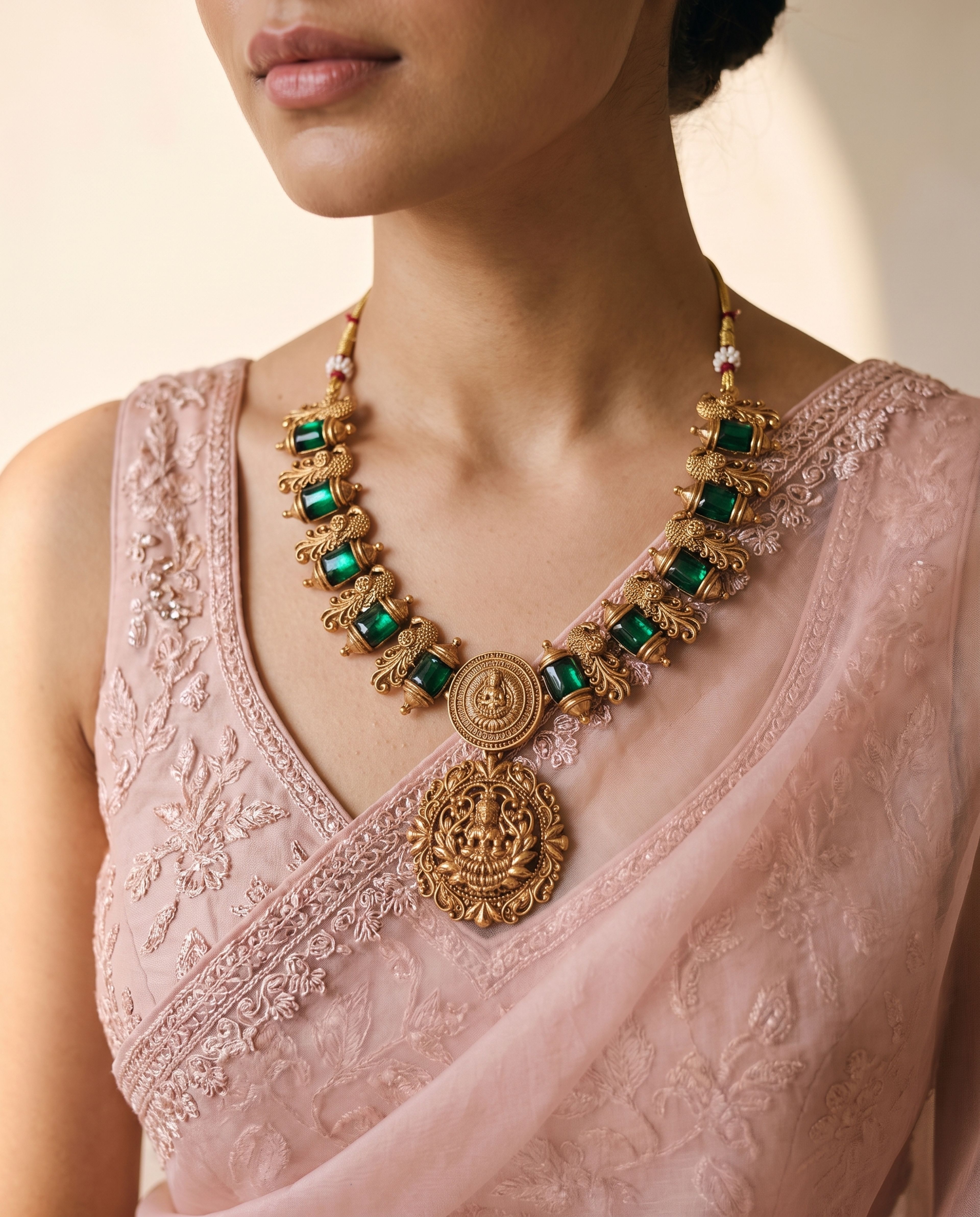 Peacock Lakshmi Necklace worn