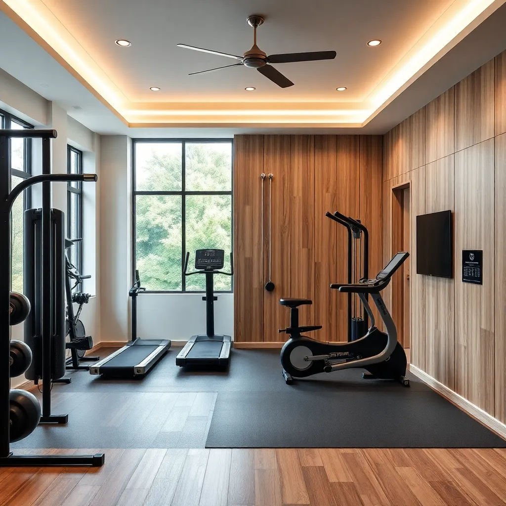 Home Gym Designs with modern equipment and ample lighting