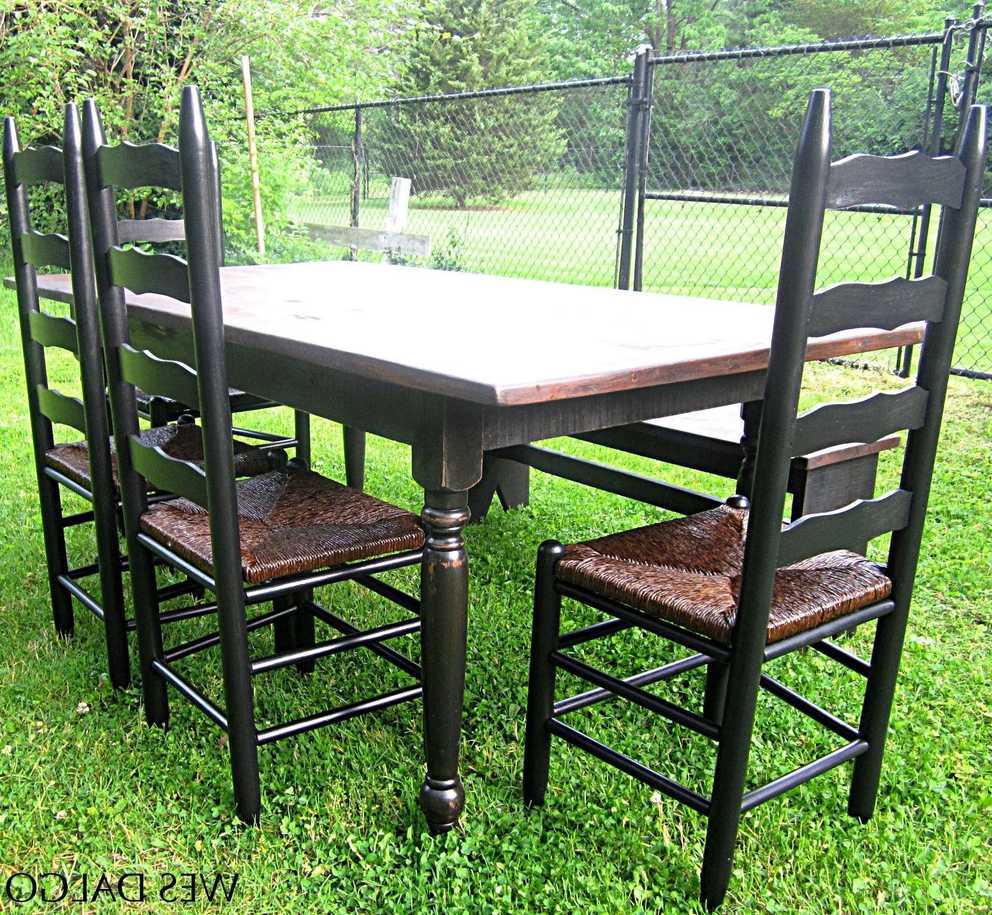Featured Image of Distressed Walnut And Black Finish Wood Modern Country Dining Tables