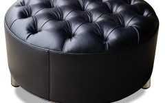 Brown Faux Leather Tufted Round Wood Ottomans