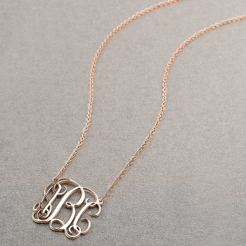 Small Monogram Necklace Rose Gold Plated Silver - Personalized